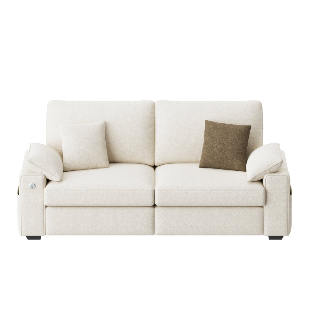 AFO Solid Wood Frame Sofa with Storage Arms and Charging Ports