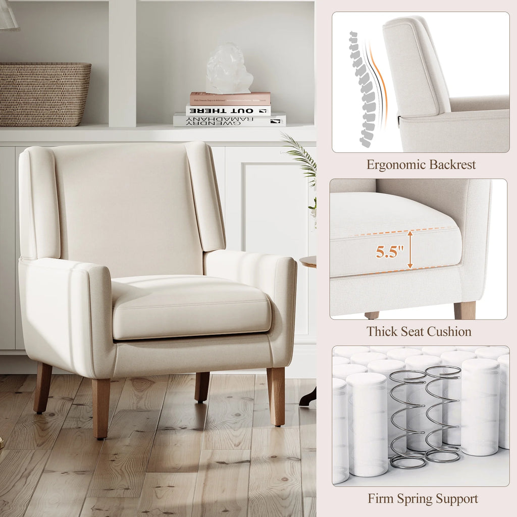 AFO Upholstered Modern Accent Chair with Wood Legs