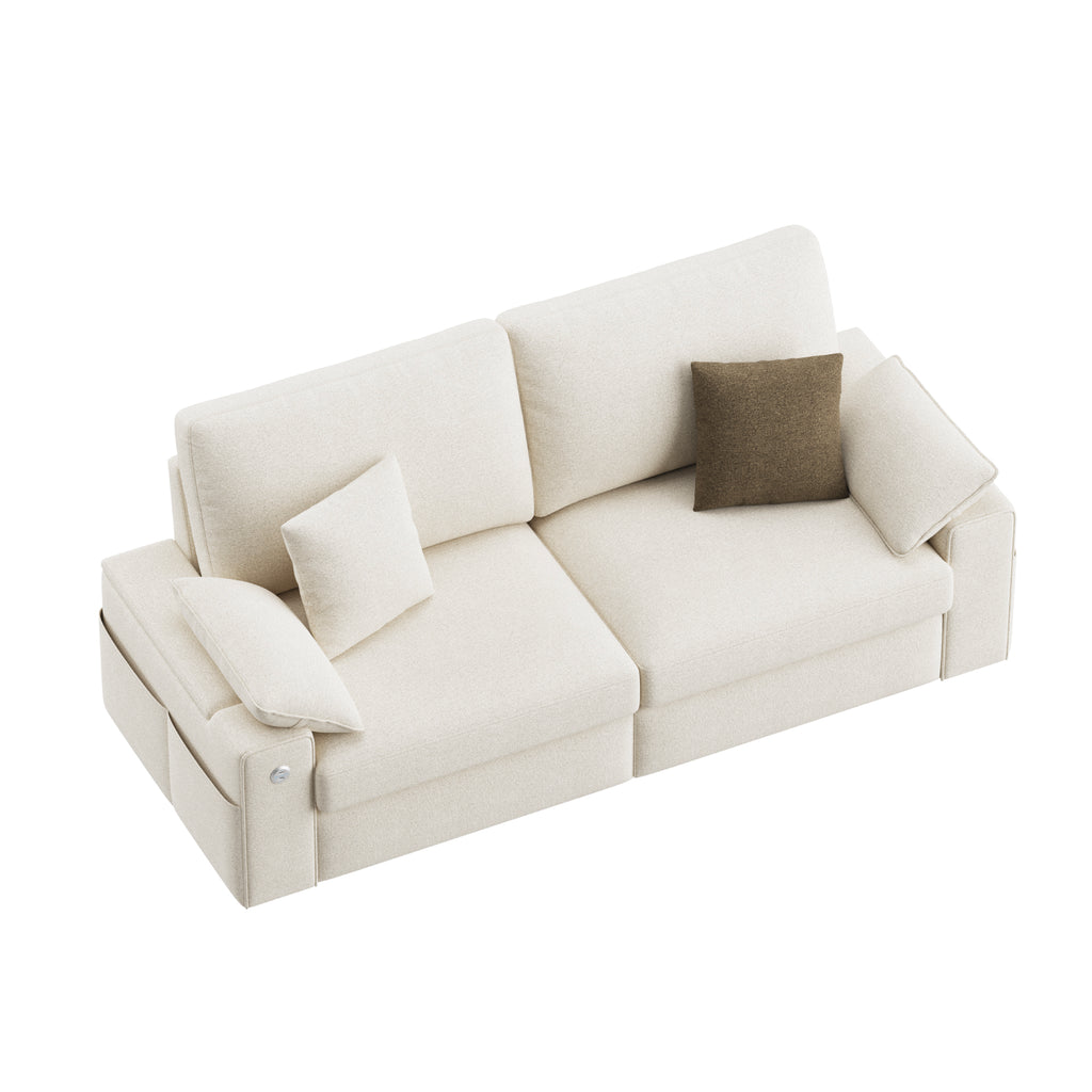 AFO Solid Wood Frame Sofa with Storage Arms and Charging Ports