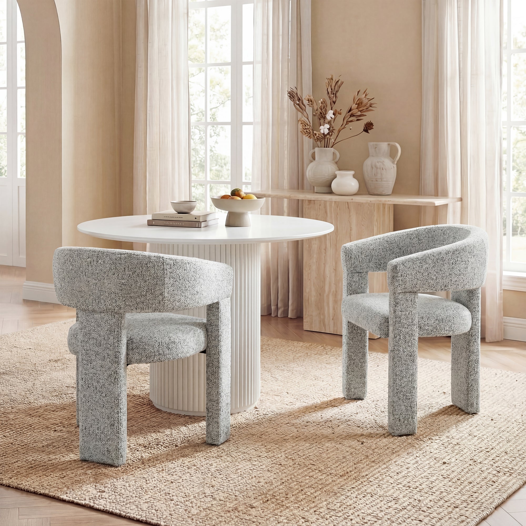 AFO Modern Chenille Dining Chair with Solid Wood Legs & Ergonomic Back