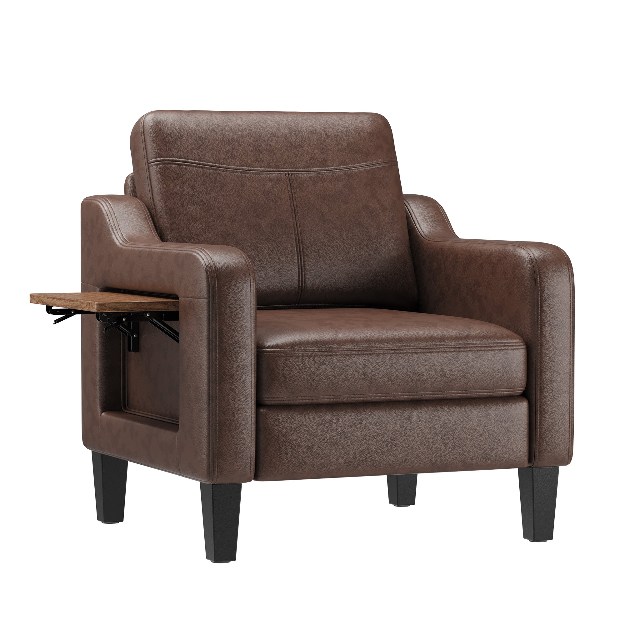 AFO Modern Upholstered Armchair, Accent Chair w/ 2 Side Pockets & Foldable Table
