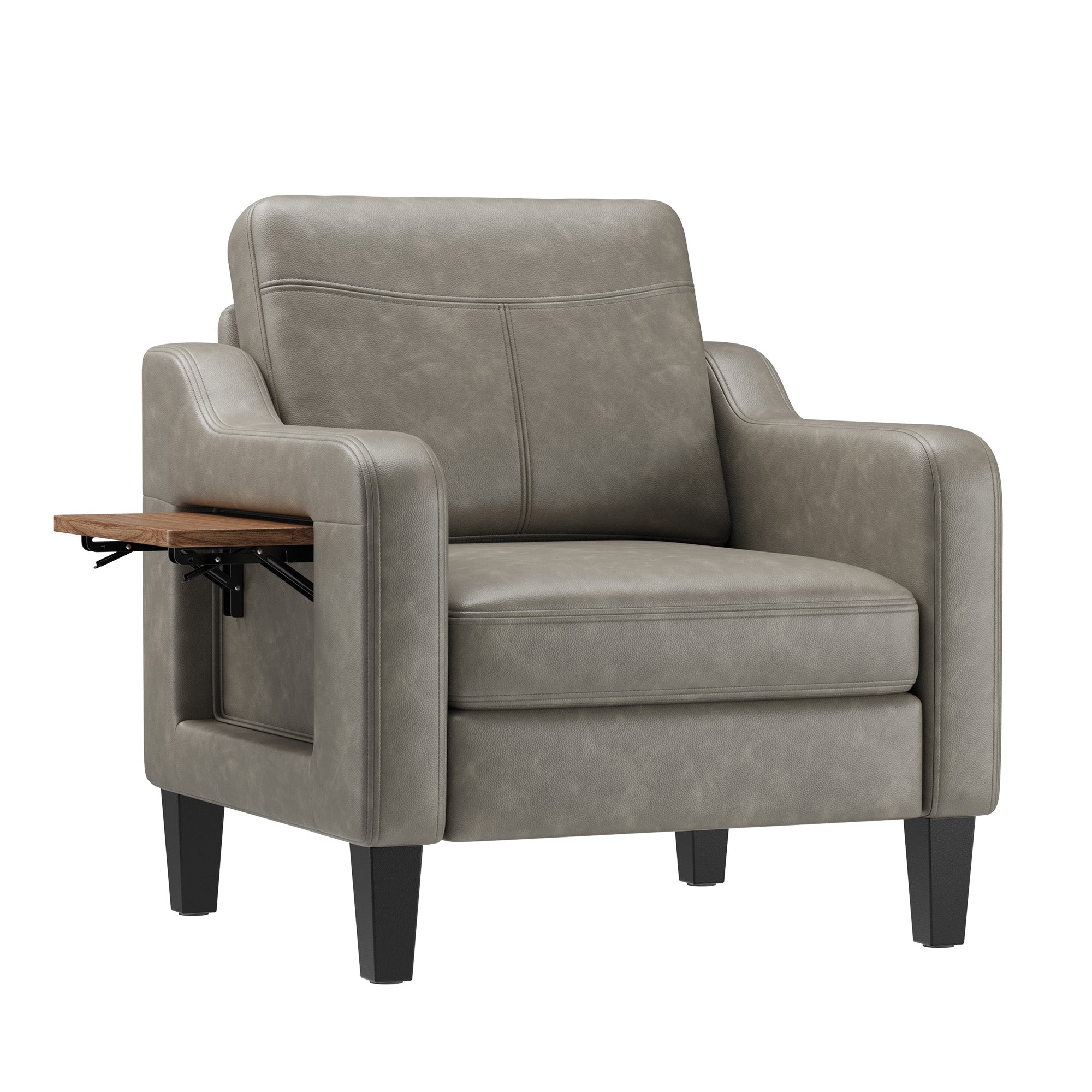 AFO Modern Upholstered Armchair, Accent Chair w/ 2 Side Pockets & Foldable Table