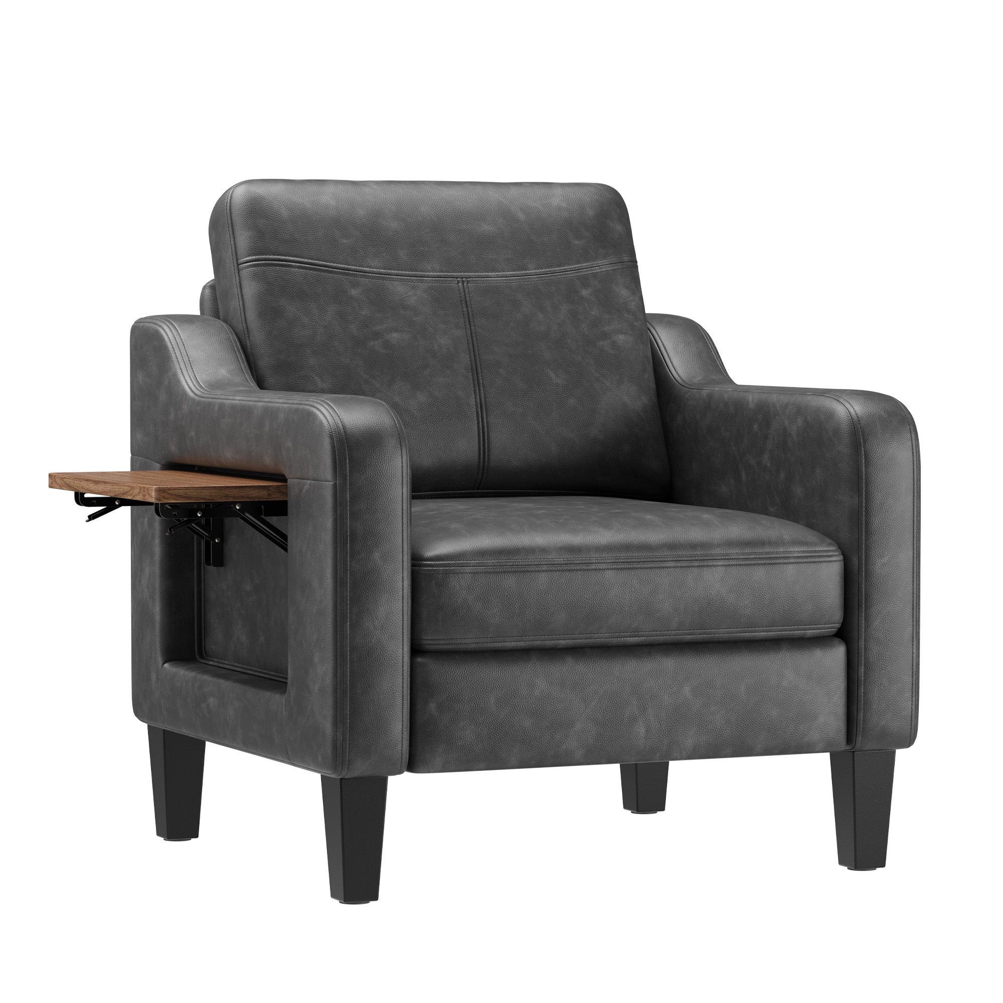 AFO Modern Upholstered Armchair, Accent Chair w/ 2 Side Pockets & Foldable Table