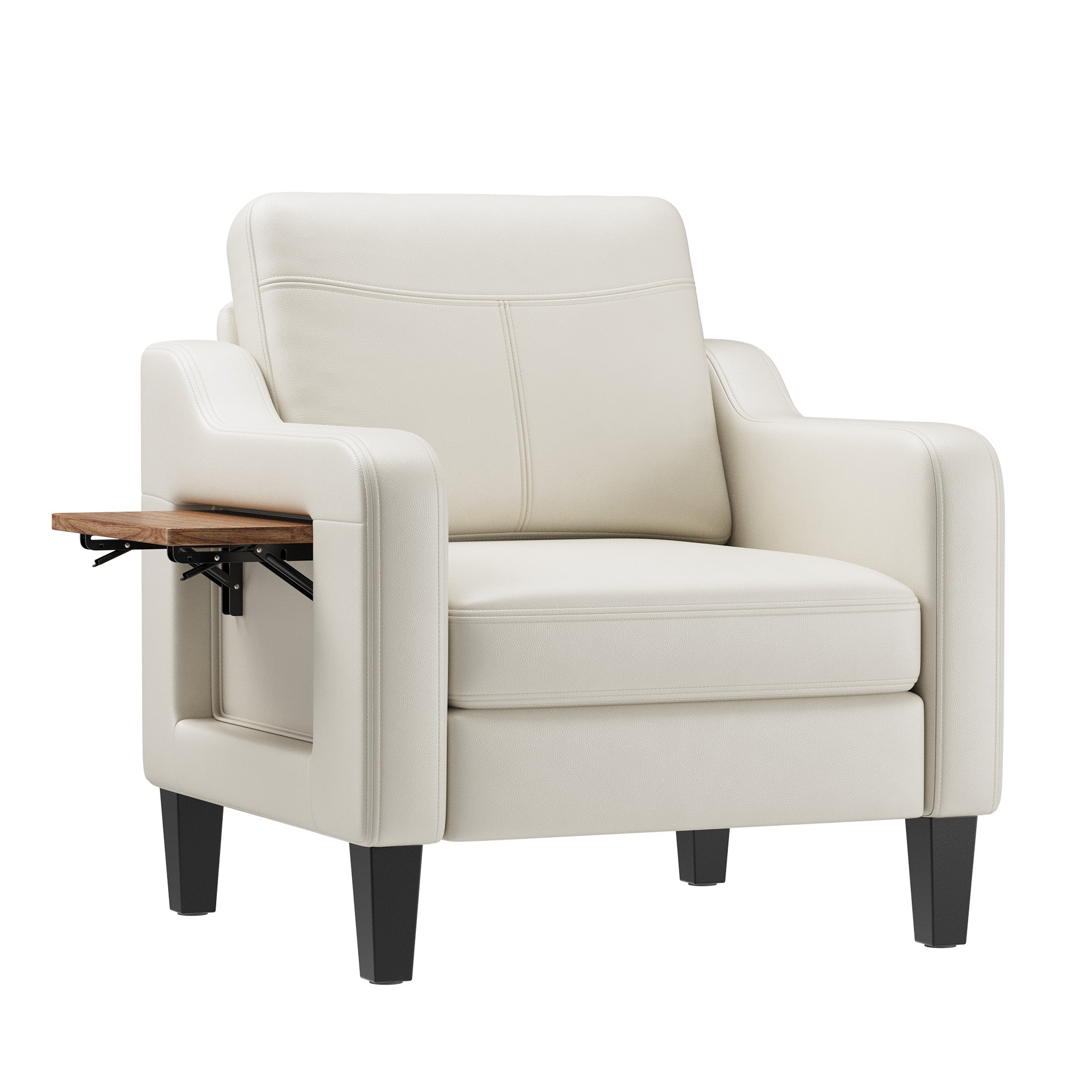 AFO Modern Upholstered Armchair, Accent Chair w/ 2 Side Pockets & Foldable Table