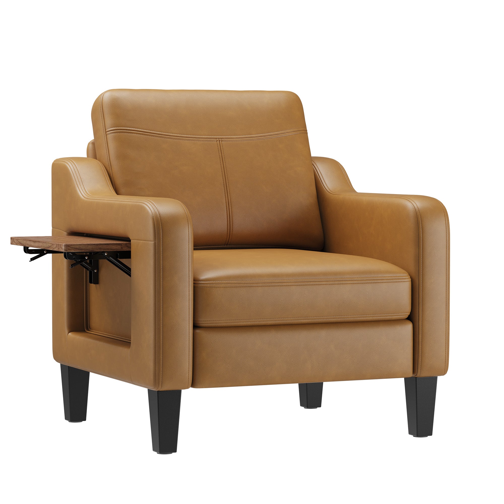 AFO Modern Upholstered Armchair, Accent Chair w/ 2 Side Pockets & Foldable Table