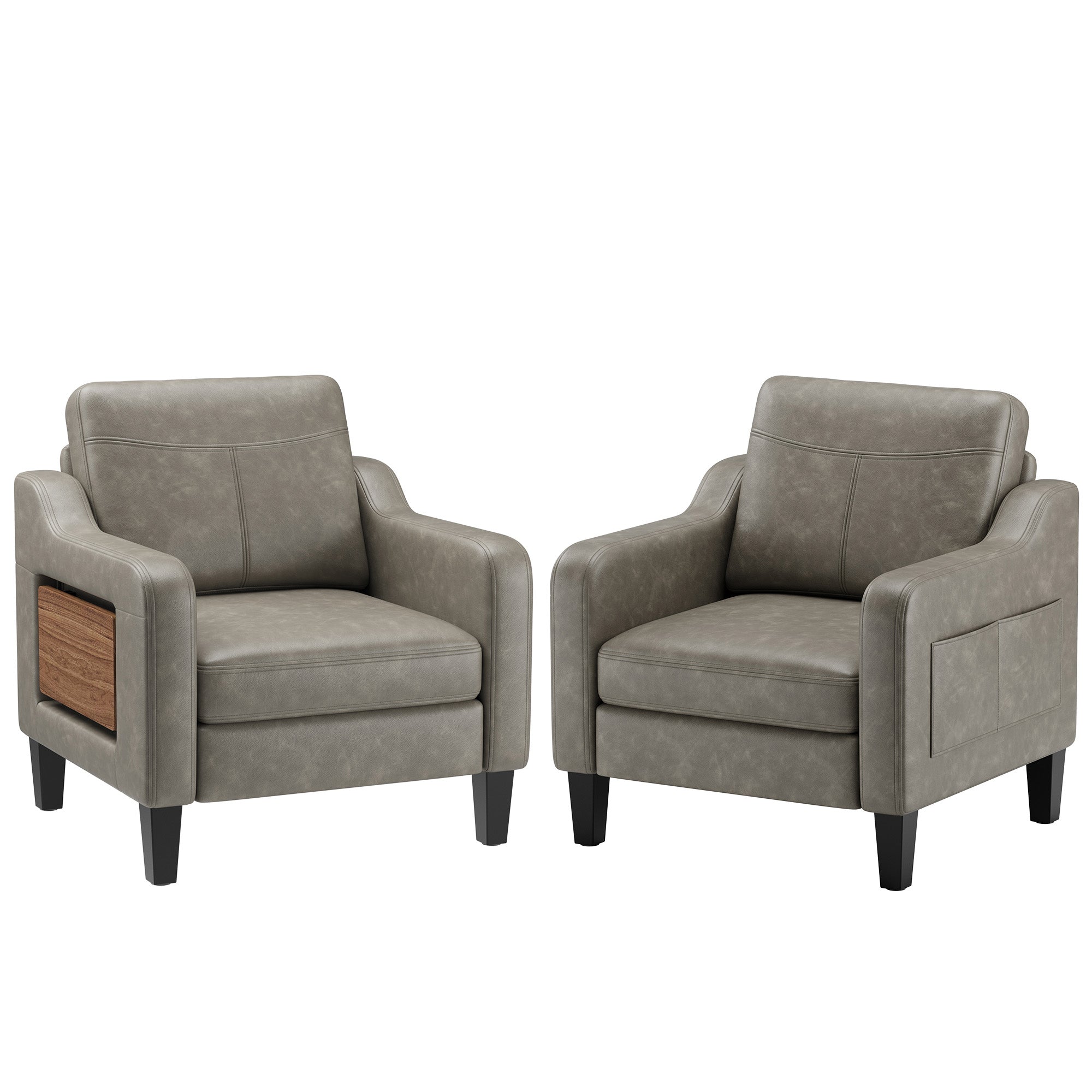 AFO Modern Upholstered Armchair, Accent Chair w/ 2 Side Pockets & Foldable Table