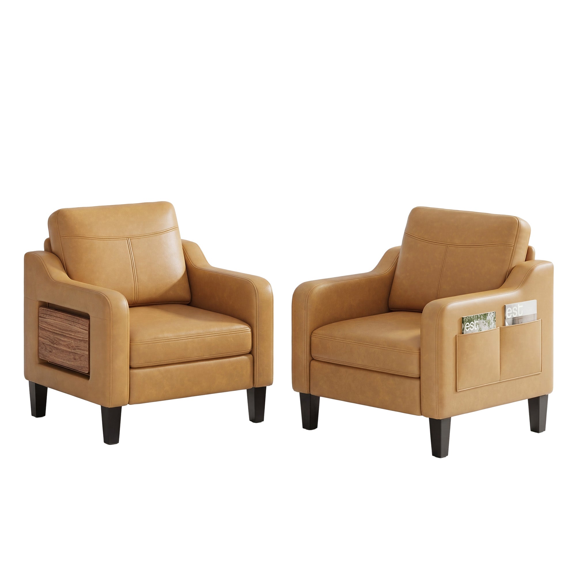 AFO Modern Upholstered Armchair, Accent Chair w/ 2 Side Pockets & Foldable Table
