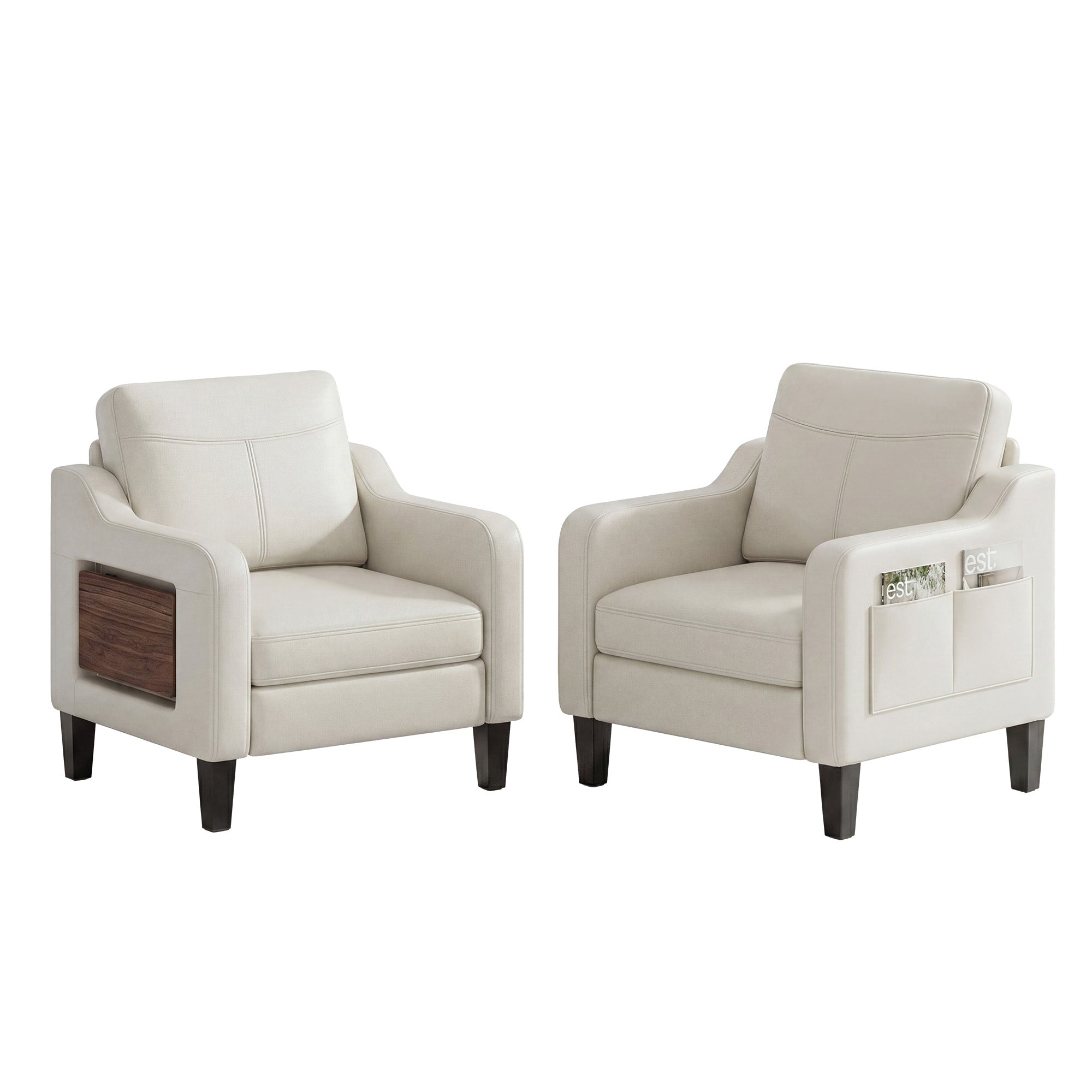 AFO Modern Upholstered Armchair, Accent Chair w/ 2 Side Pockets & Foldable Table