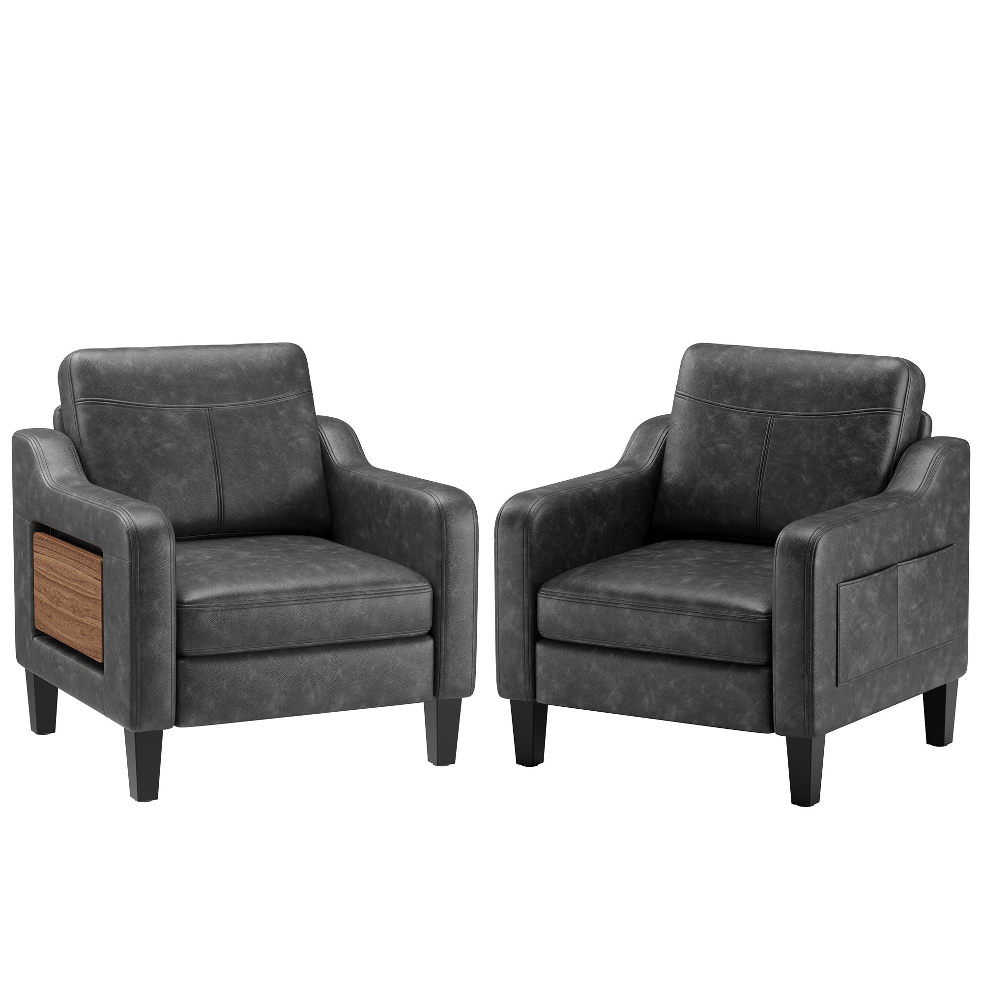 AFO Modern Upholstered Armchair, Accent Chair w/ 2 Side Pockets & Foldable Table