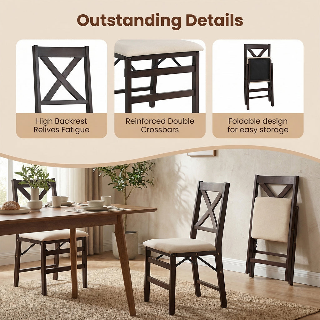 Foldable Solid Wood Cross-Back Dining Chairs Set of 2