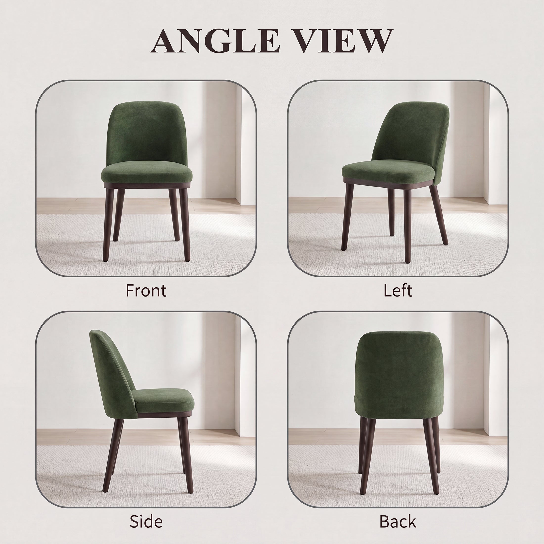 AFO Upholstered Dining Chairs Set of 2, Modern Padded Kitchen Chairs with Ergonomic Curved Back & Solid Wood Legs, For Dining Room & Kitchen