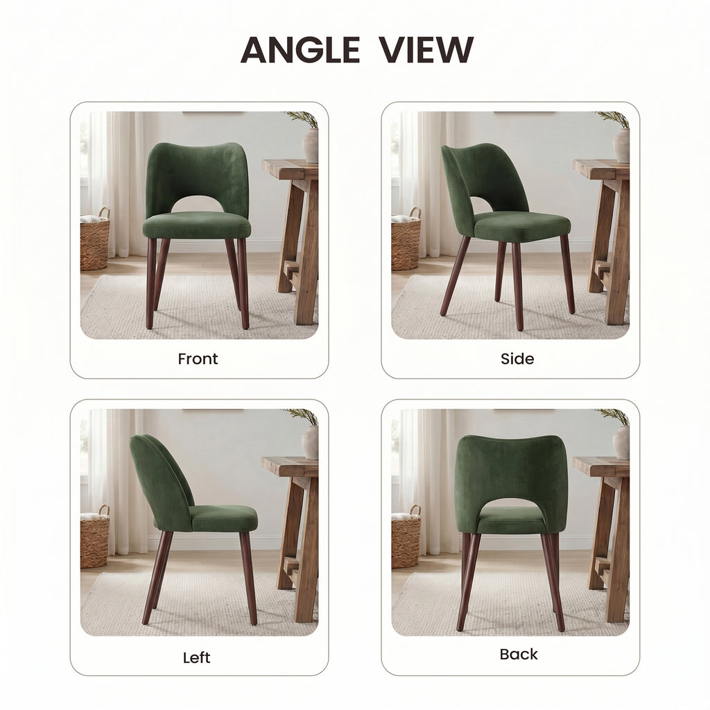 AFO Modern Velvet Dining Chair with Solid Wood Legs, Ergonomic Curved Side Chairs for Dining Room, Cafe and Kitchen