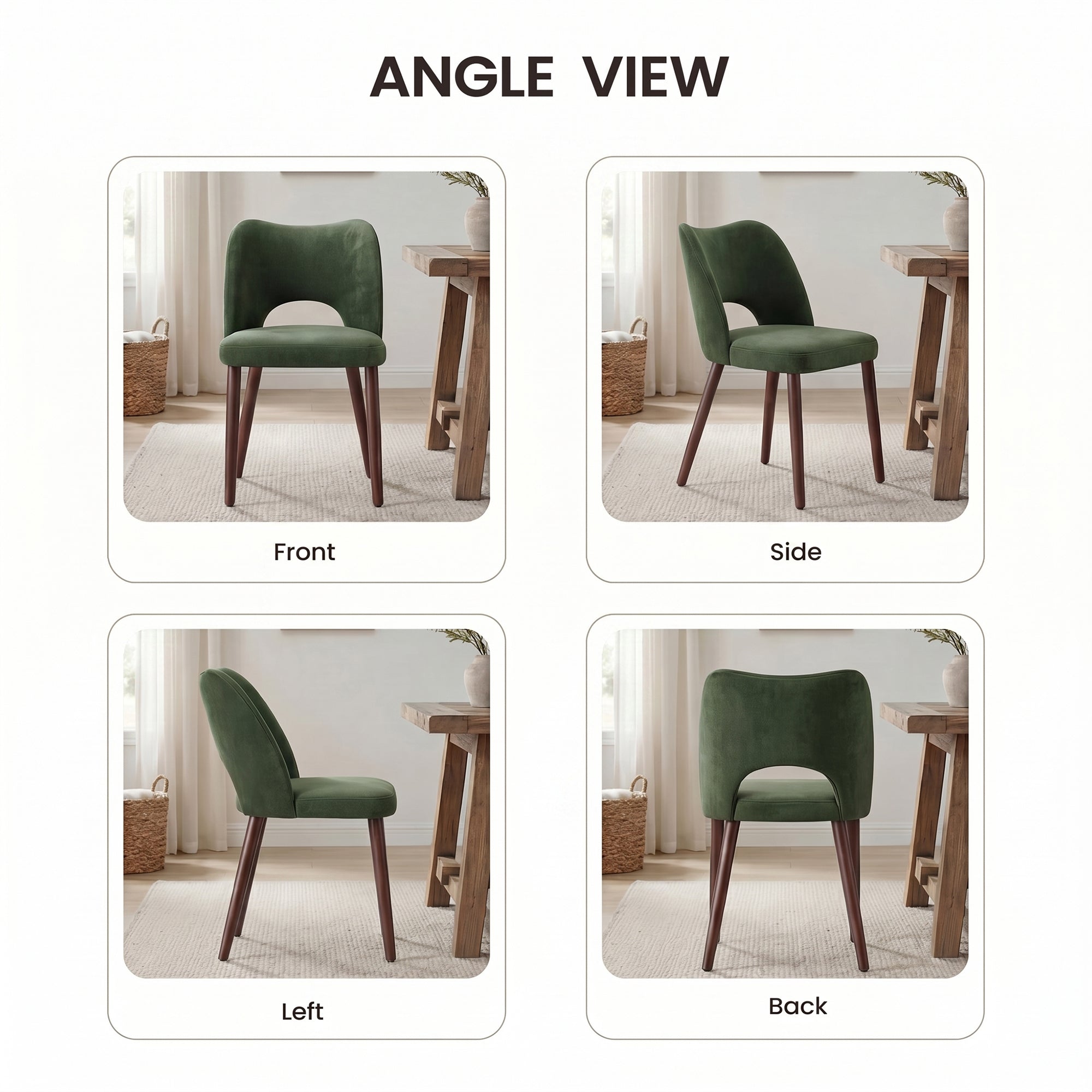 AFO Modern Velvet Dining Chair with Solid Wood Legs, Ergonomic Curved Side Chairs for Dining Room, Cafe and Kitchen