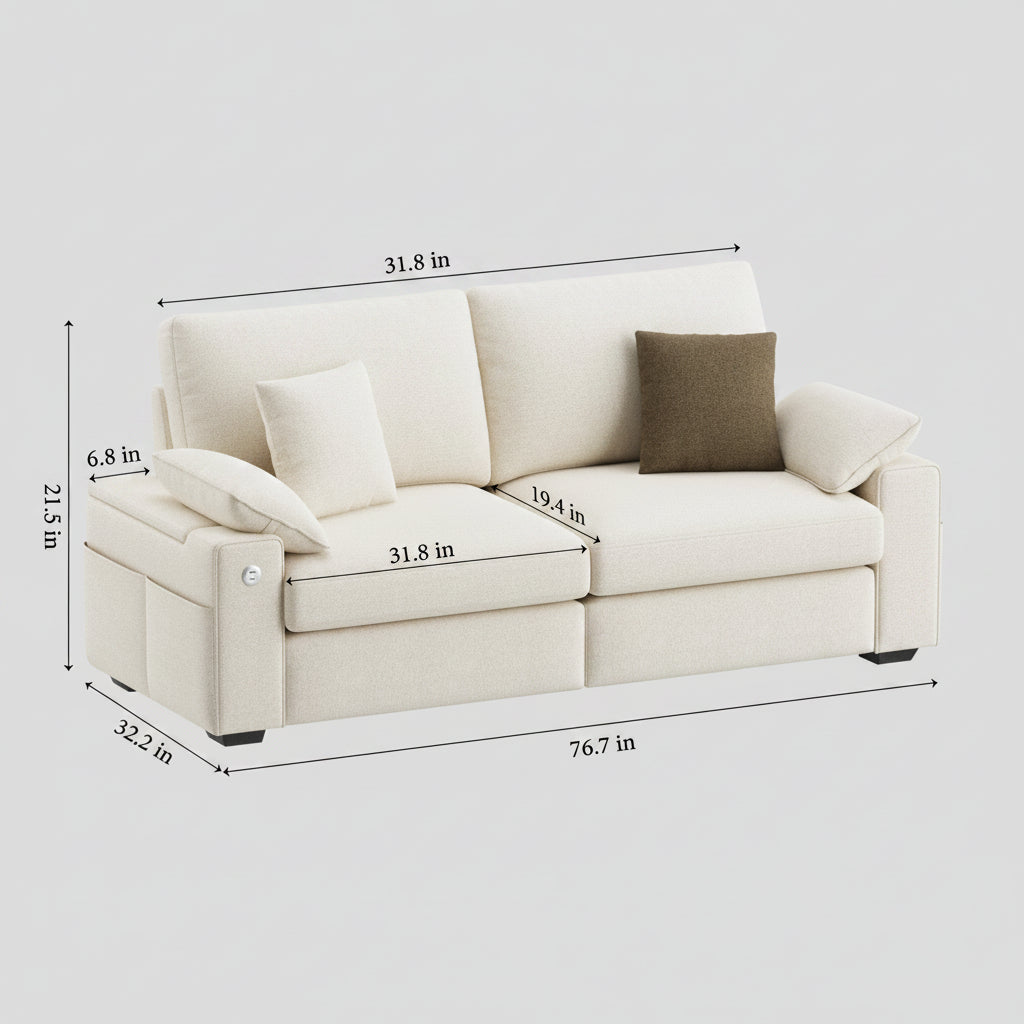 AFO Solid Wood Frame Sofa with Storage Arms and Charging Ports
