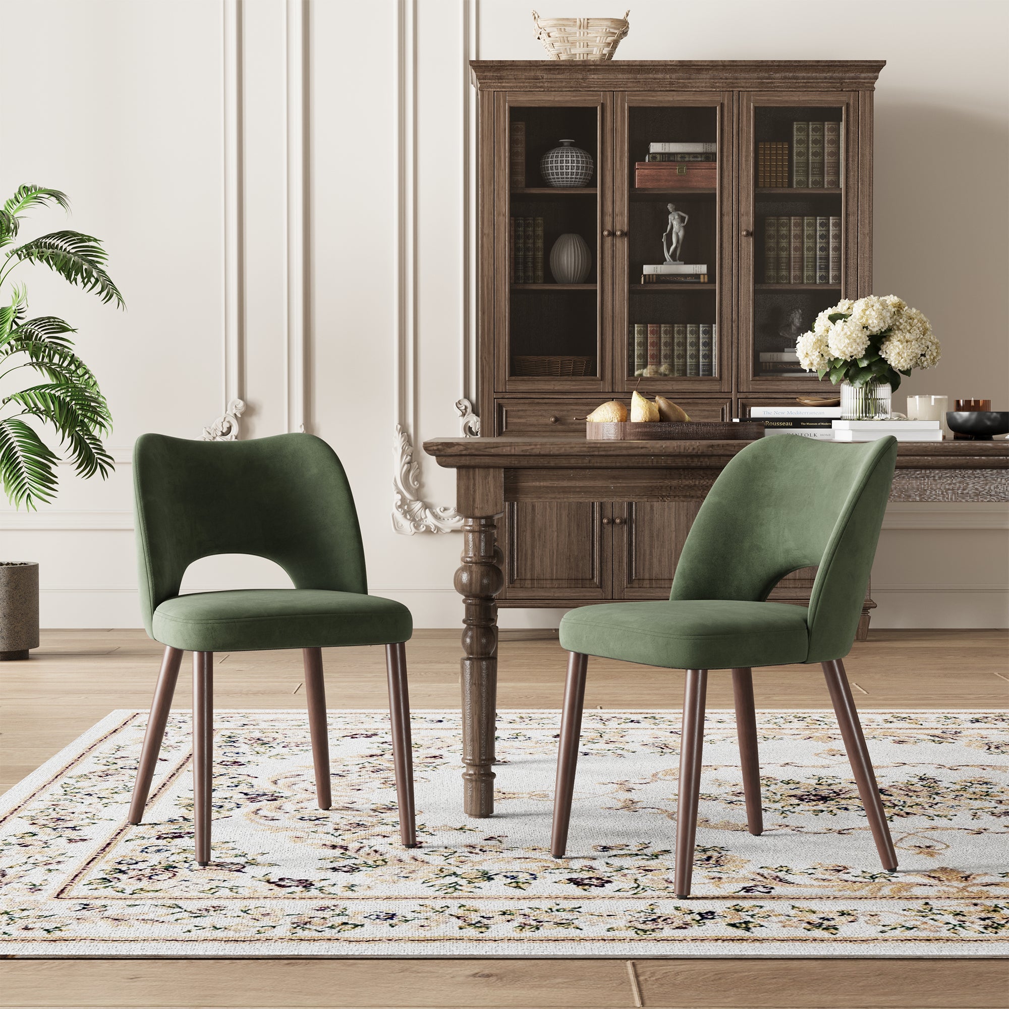 AFO Modern Velvet Dining Chair with Solid Wood Legs, Ergonomic Curved Side Chairs for Dining Room, Cafe and Kitchen