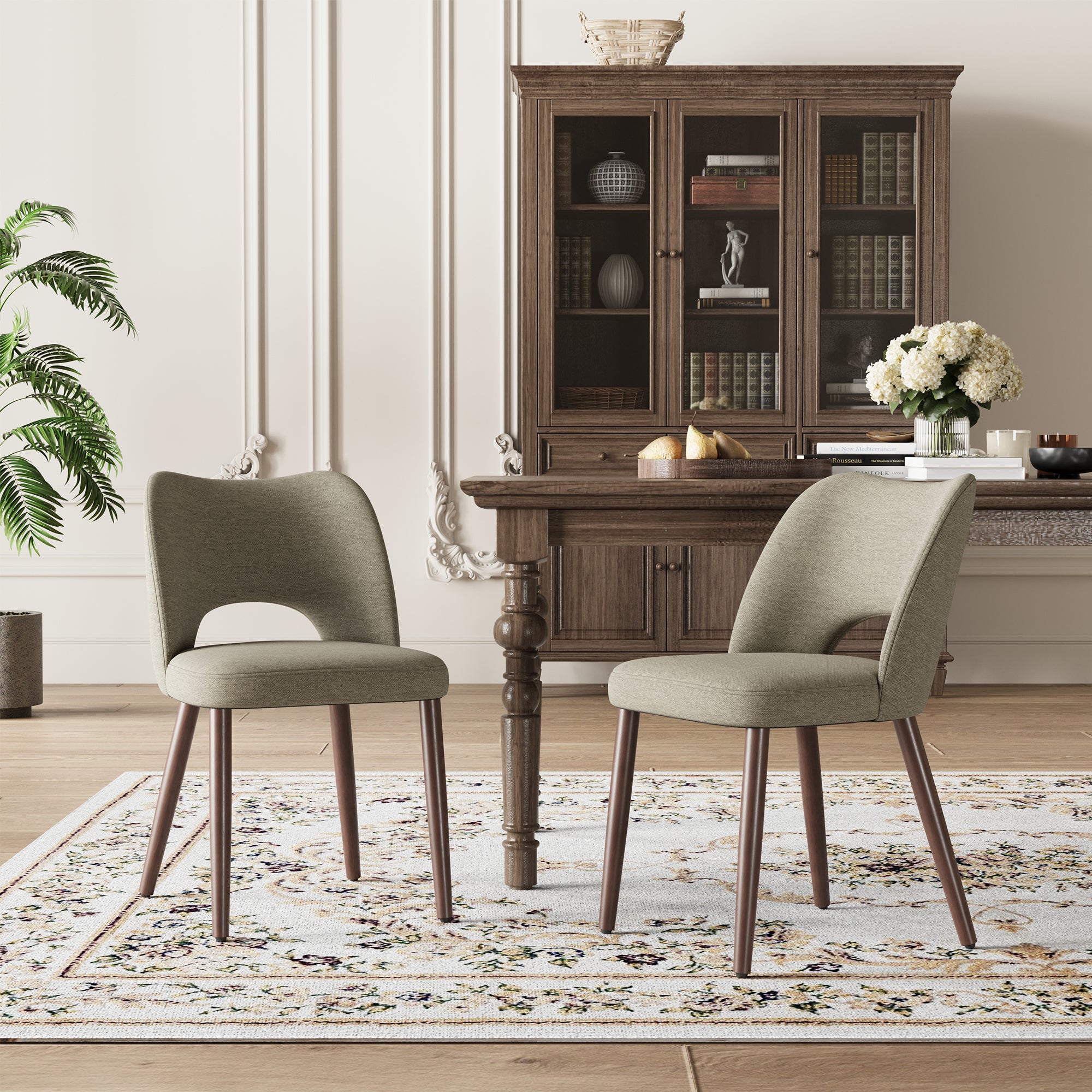 AFO Upholstered Fabric Dining Chairs, Ergonomic Curved Kitchen Side Chairs with Solid Wood Legs, For Dining Room, Living Room, Cafe & Kitchen