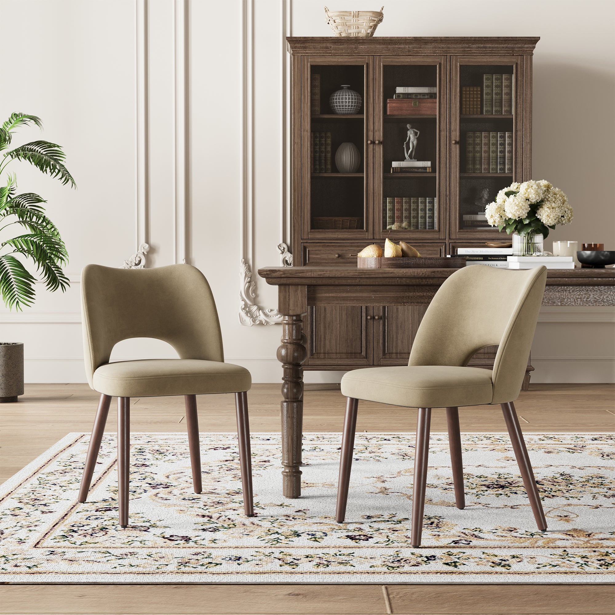 AFO Modern Velvet Dining Chair with Solid Wood Legs, Ergonomic Curved Side Chairs for Dining Room, Cafe and Kitchen
