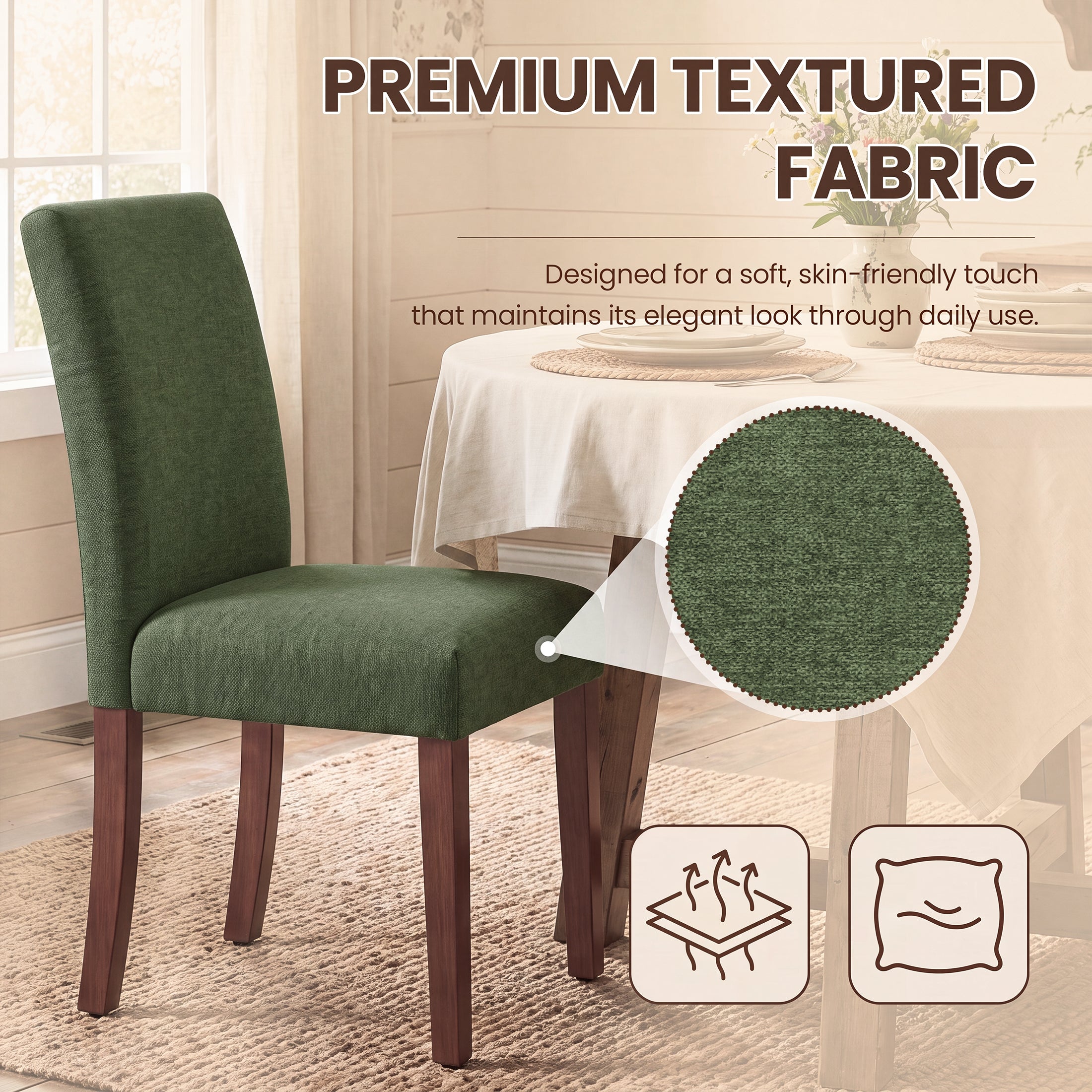 AFO Upholstered Fabric Dining Chairs with Wood Legs, Modern Parsons Dining Chairs with High Back Padded