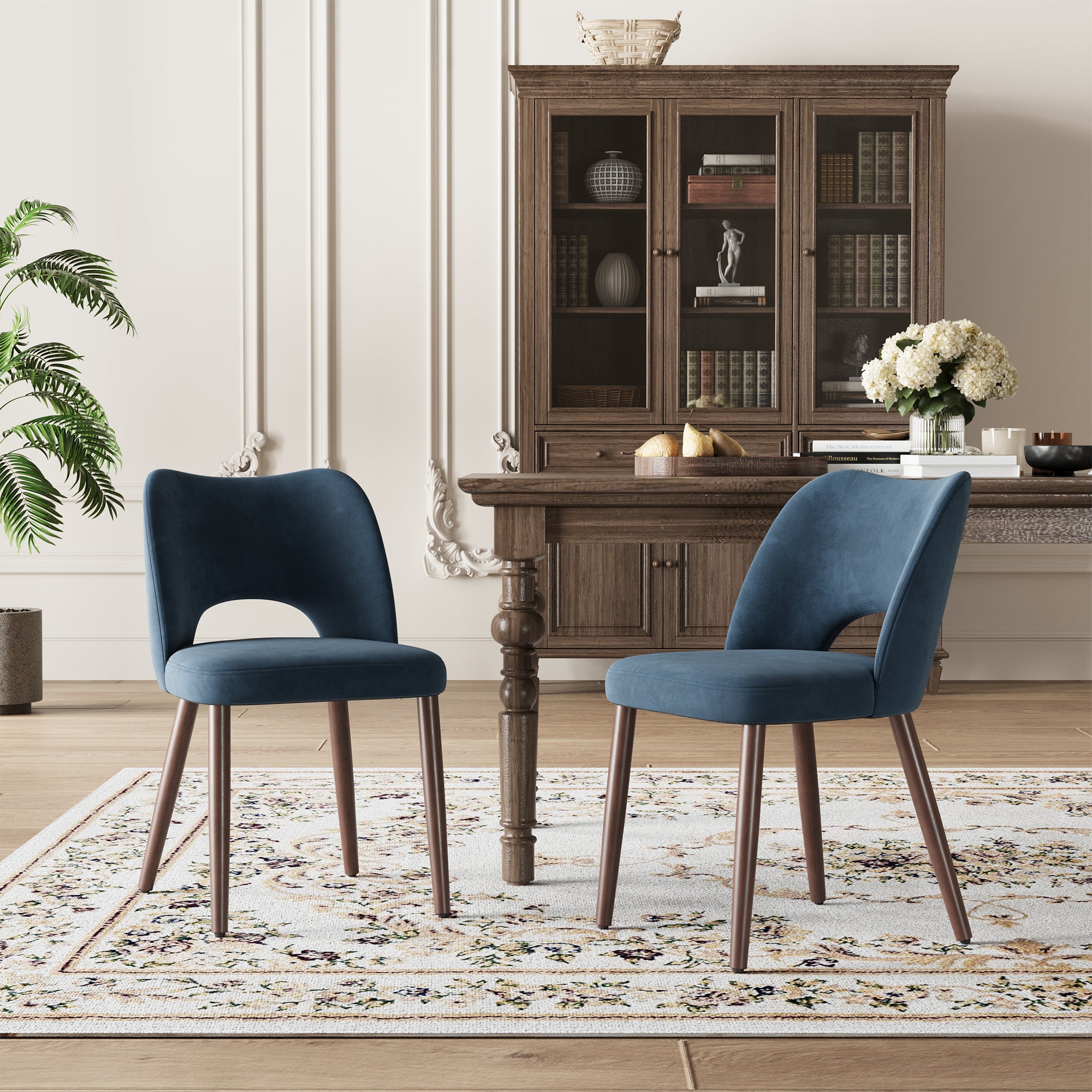 AFO Modern Velvet Dining Chair with Solid Wood Legs, Ergonomic Curved Side Chairs for Dining Room, Cafe and Kitchen