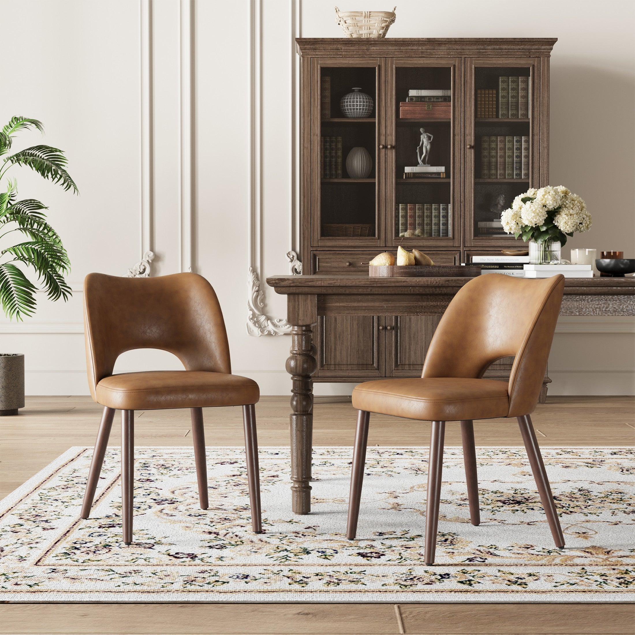 AFO Faux Leather Dining Chairs, Ergonomic Curved Kitchen Side Chairs with Solid Wood Legs, For Dining Room, Living Room, Cafe & Kitchen