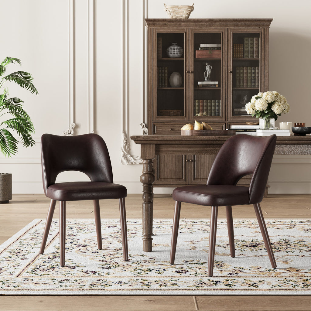 AFO Faux Leather Dining Chairs, Ergonomic Curved Kitchen Side Chairs with Solid Wood Legs, For Dining Room, Living Room, Cafe & Kitchen