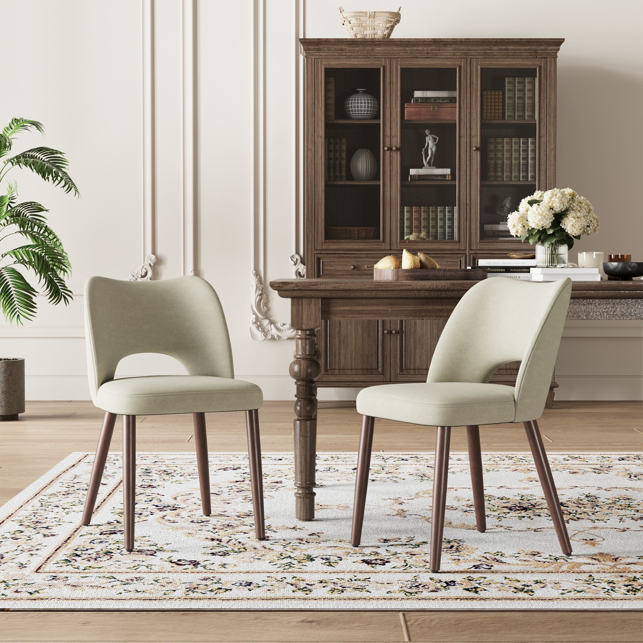 AFO Upholstered Fabric Dining Chairs, Ergonomic Curved Kitchen Side Chairs with Solid Wood Legs, For Dining Room, Living Room, Cafe & Kitchen