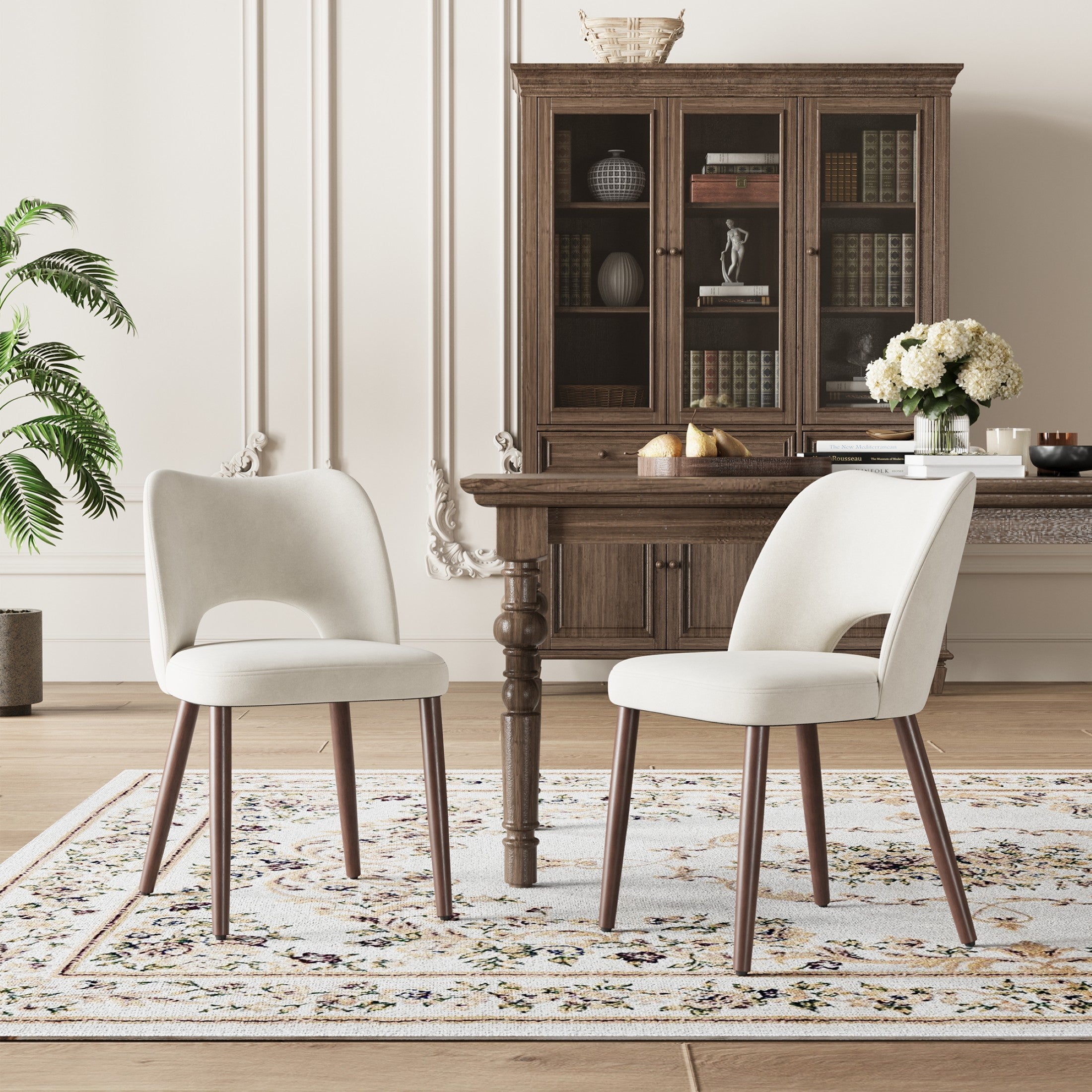 AFO Upholstered Fabric Dining Chairs, Ergonomic Curved Kitchen Side Chairs with Solid Wood Legs, For Dining Room, Living Room, Cafe & Kitchen
