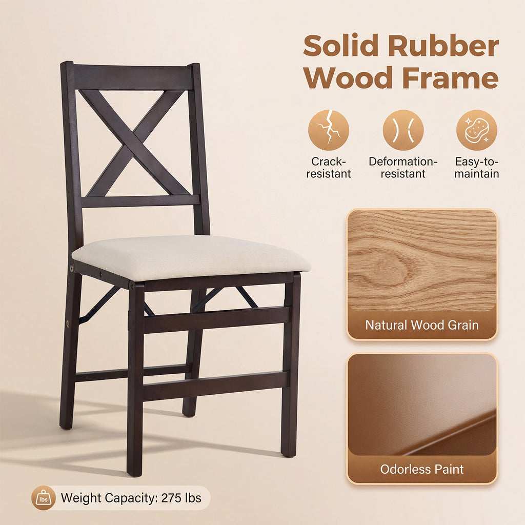Foldable Solid Wood Cross-Back Dining Chairs Set of 2