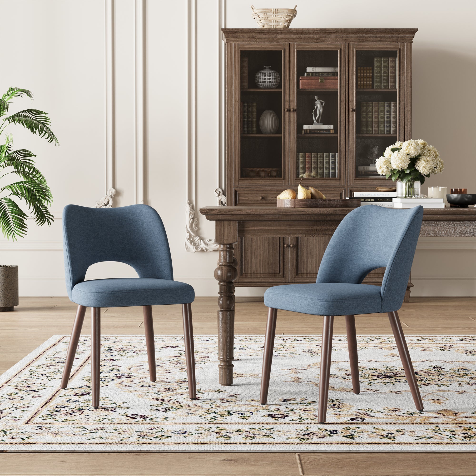 AFO Upholstered Fabric Dining Chairs, Ergonomic Curved Kitchen Side Chairs with Solid Wood Legs, For Dining Room, Living Room, Cafe & Kitchen