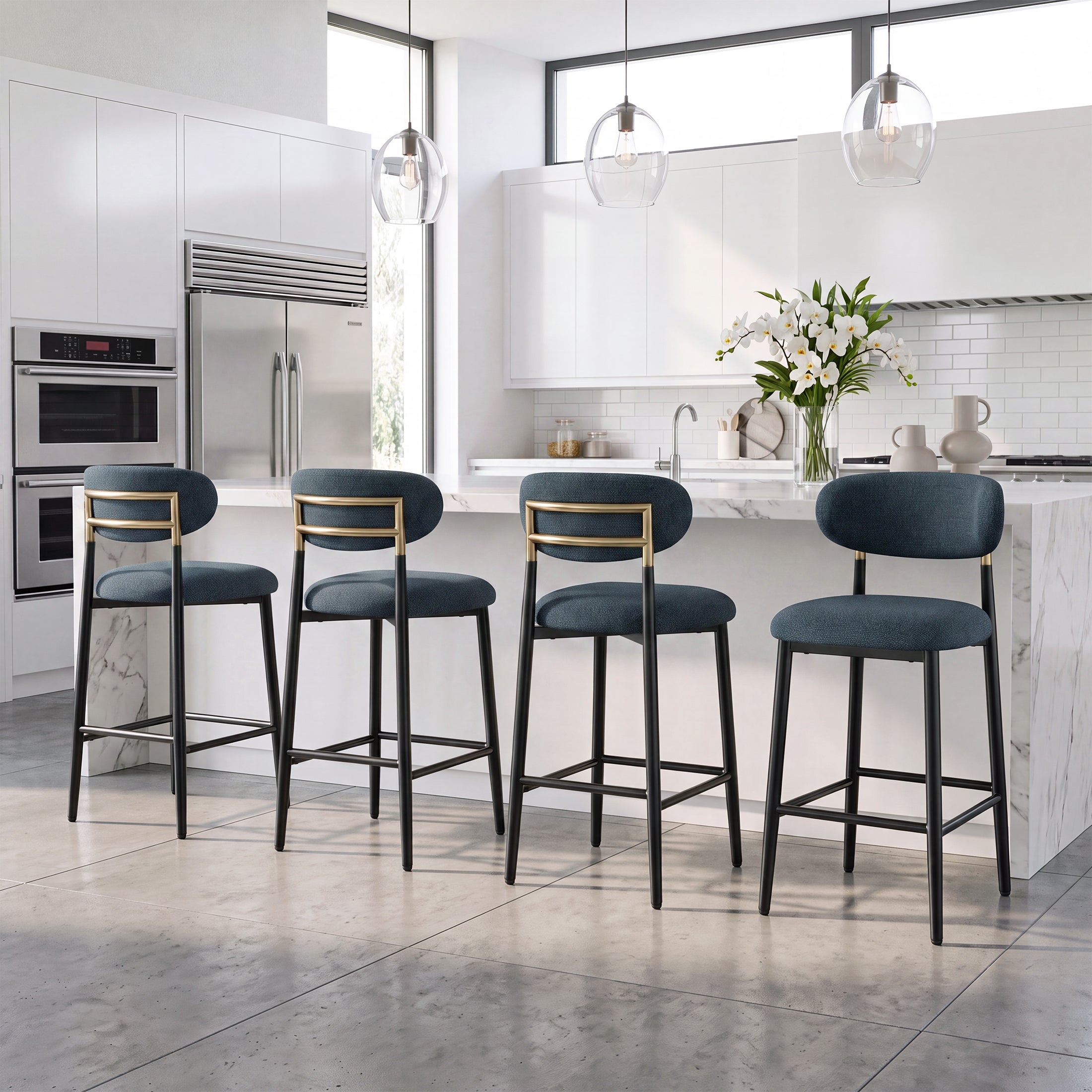 AFO 26.7" Upholstered Counter Height Bar Stools, Kitchen Island Stools With Study Metal Frame, Suitable for 35"-40" Table, Modern Counter Chairs for Dining Room