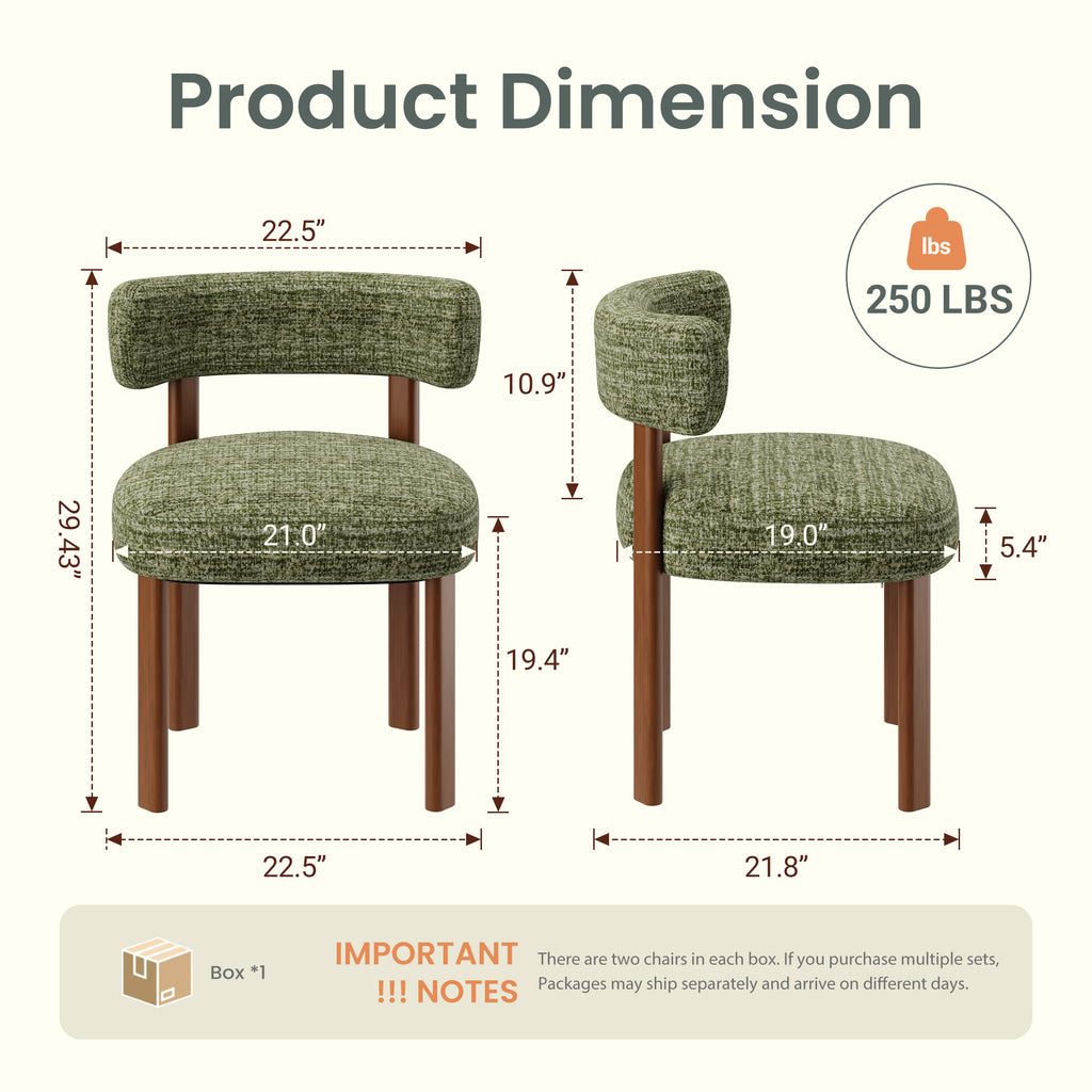AFO Upholstered Dining Chairs with Solid Wood Legs, Mid-Century Modern Fabric Kitchen Chairs
