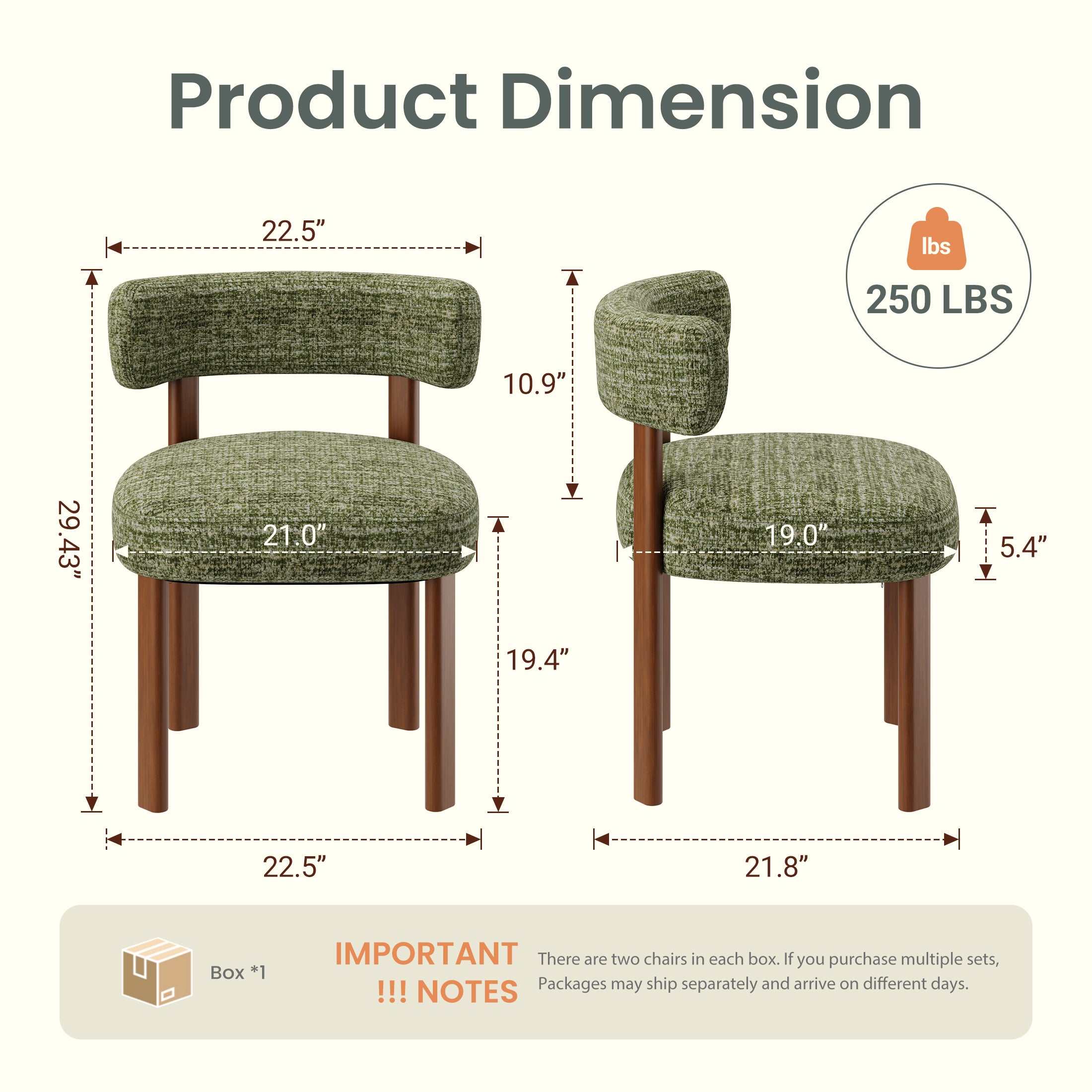 AFO Upholstered Dining Chairs with Solid Wood Legs, Mid-Century Modern Fabric Kitchen Chairs