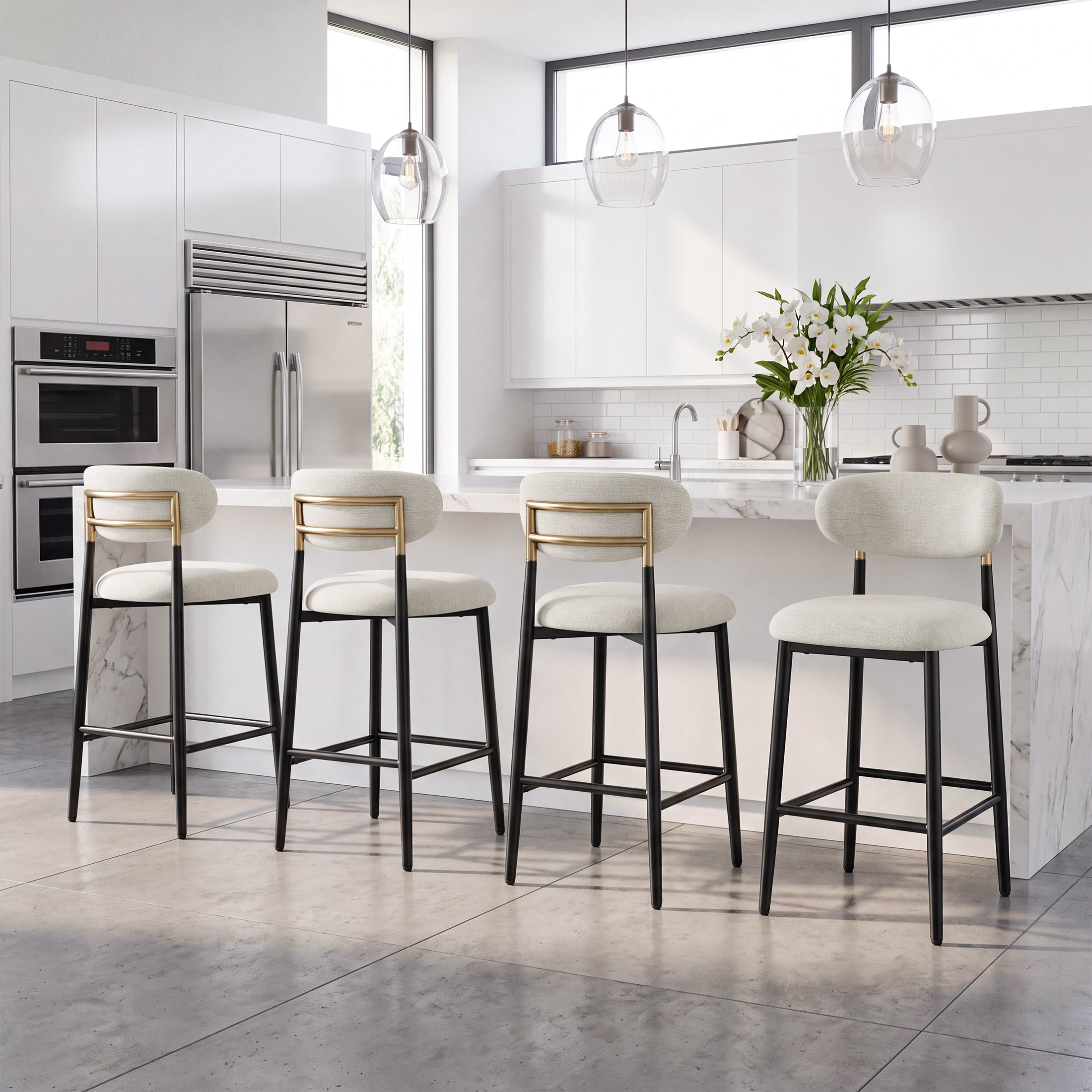 AFO 26.7" Upholstered Counter Height Bar Stools, Kitchen Island Stools With Study Metal Frame, Suitable for 35"-40" Table, Modern Counter Chairs for Dining Room