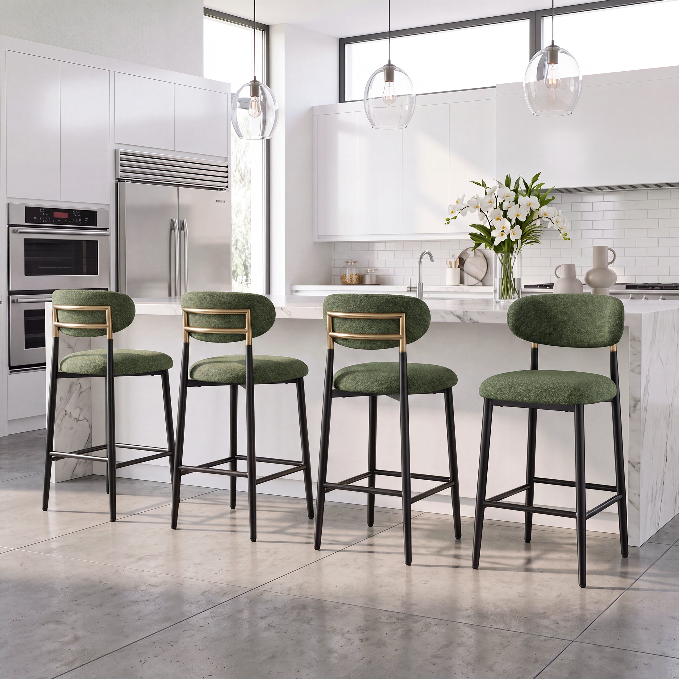 AFO 26.7" Upholstered Counter Height Bar Stools, Kitchen Island Stools With Study Metal Frame, Suitable for 35"-40" Table, Modern Counter Chairs for Dining Room