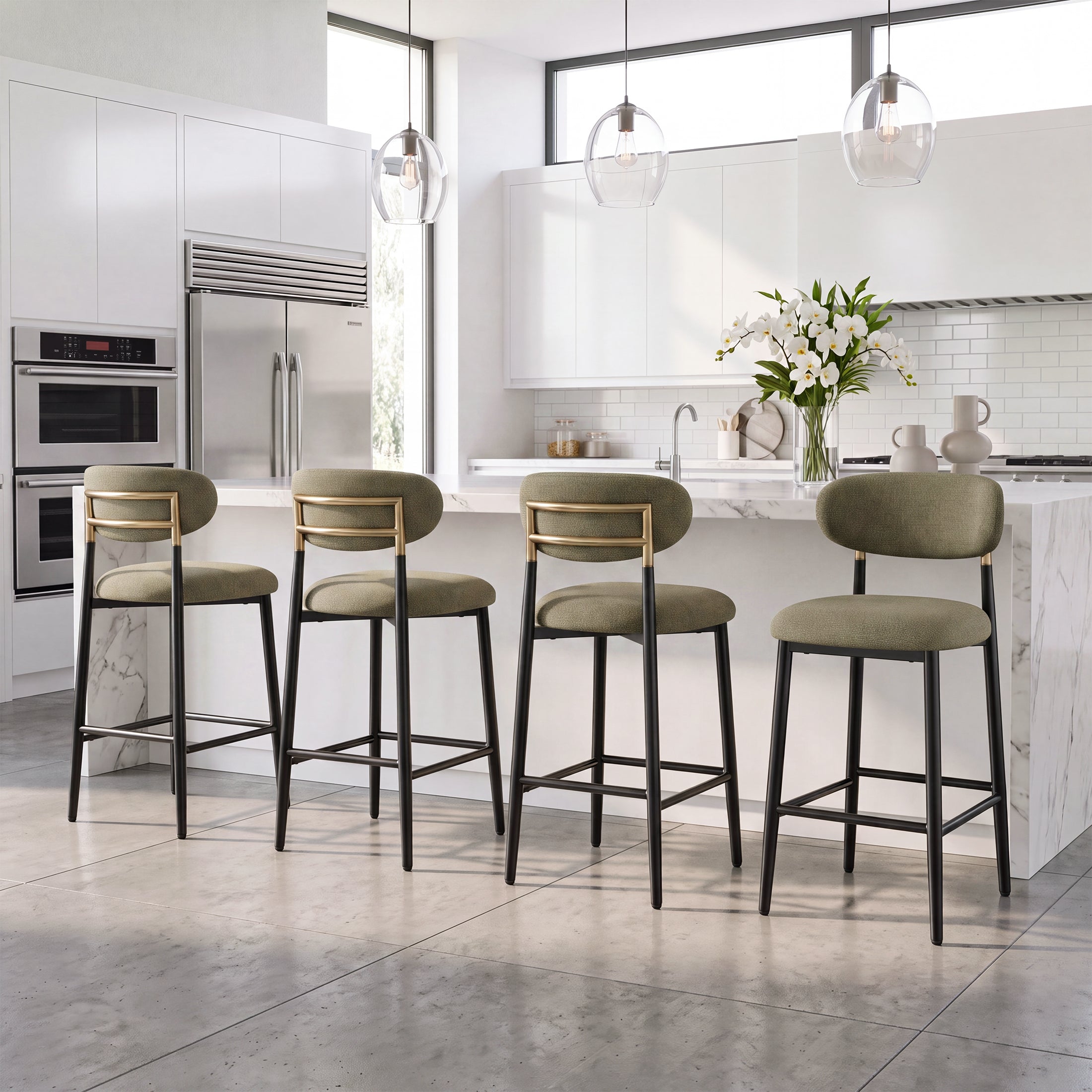 AFO 26.7" Upholstered Counter Height Bar Stools, Kitchen Island Stools With Study Metal Frame, Suitable for 35"-40" Table, Modern Counter Chairs for Dining Room