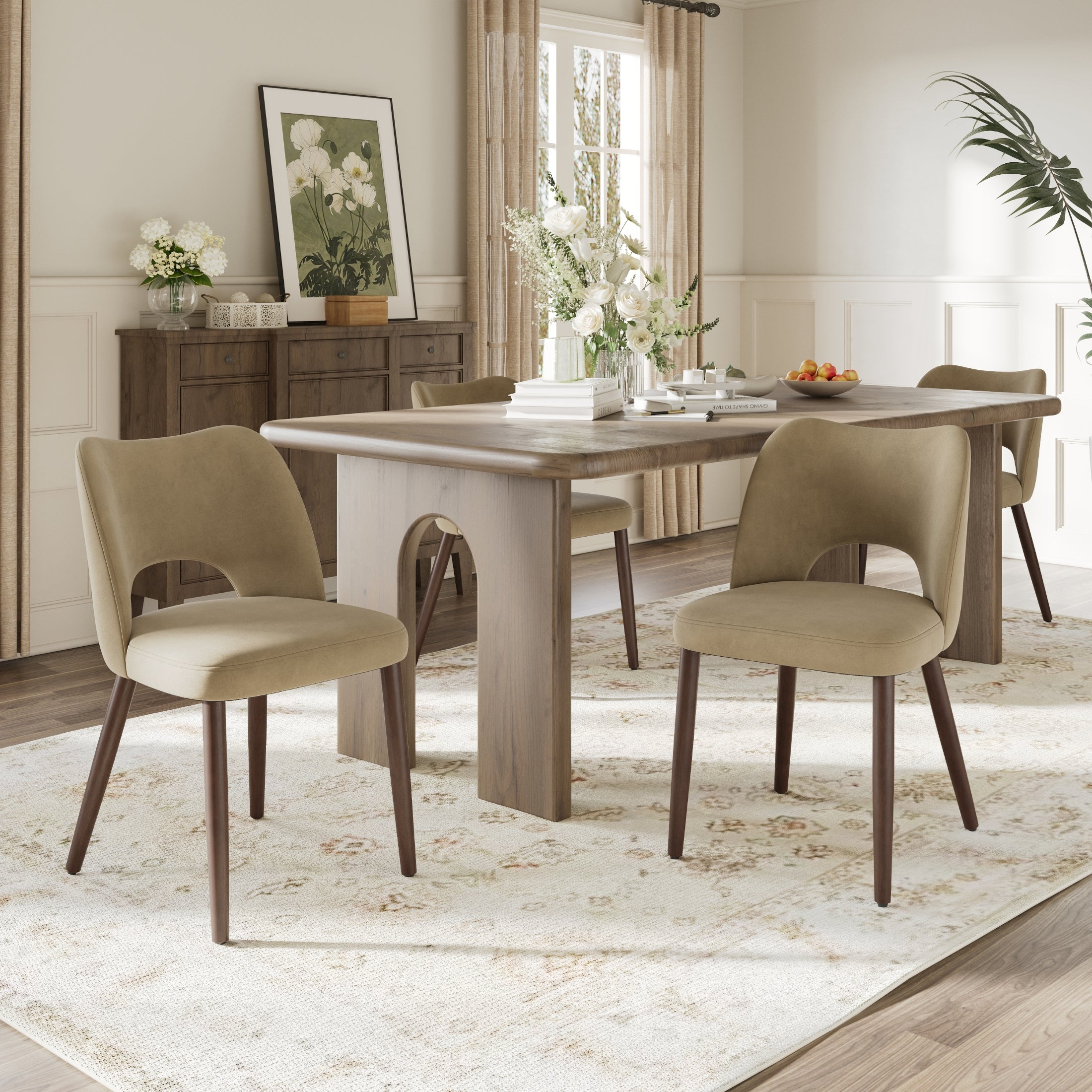 AFO Modern Velvet Dining Chair with Solid Wood Legs, Ergonomic Curved Side Chairs for Dining Room, Cafe and Kitchen