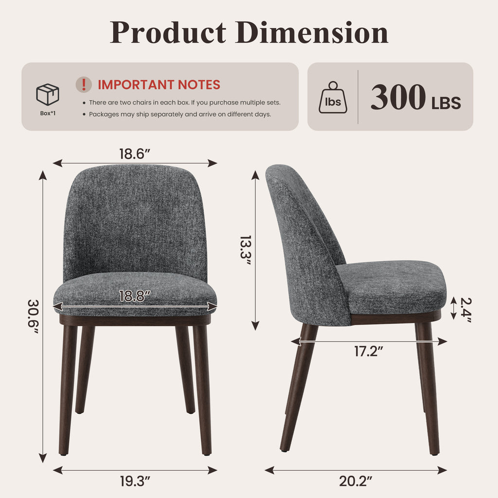 AFO Upholstered Dining Chairs Set of 2, Modern Padded Kitchen Chairs with Ergonomic Curved Back & Solid Wood Legs, For Dining Room & Kitchen