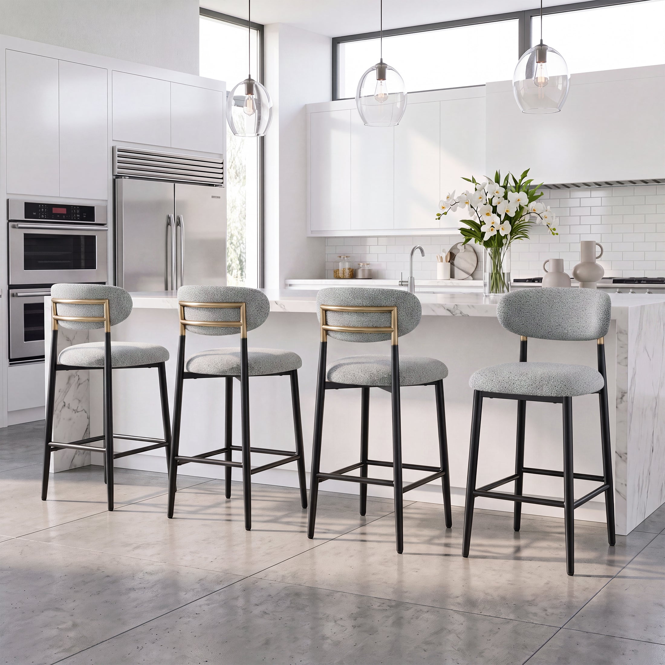 AFO 26.7" Upholstered Counter Height Bar Stools, Kitchen Island Stools With Study Metal Frame, Suitable for 35"-40" Table, Modern Counter Chairs for Dining Room