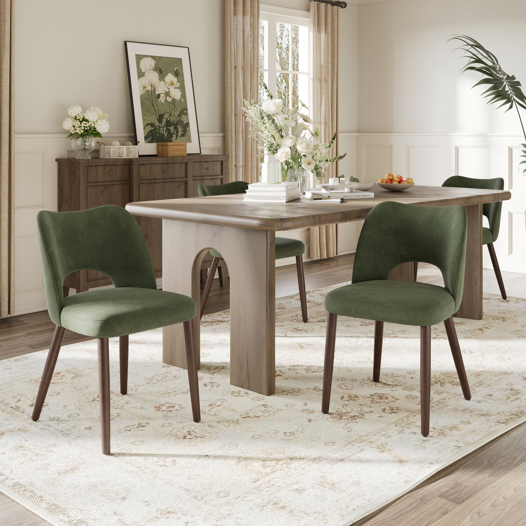 AFO Modern Velvet Dining Chair with Solid Wood Legs, Ergonomic Curved Side Chairs for Dining Room, Cafe and Kitchen