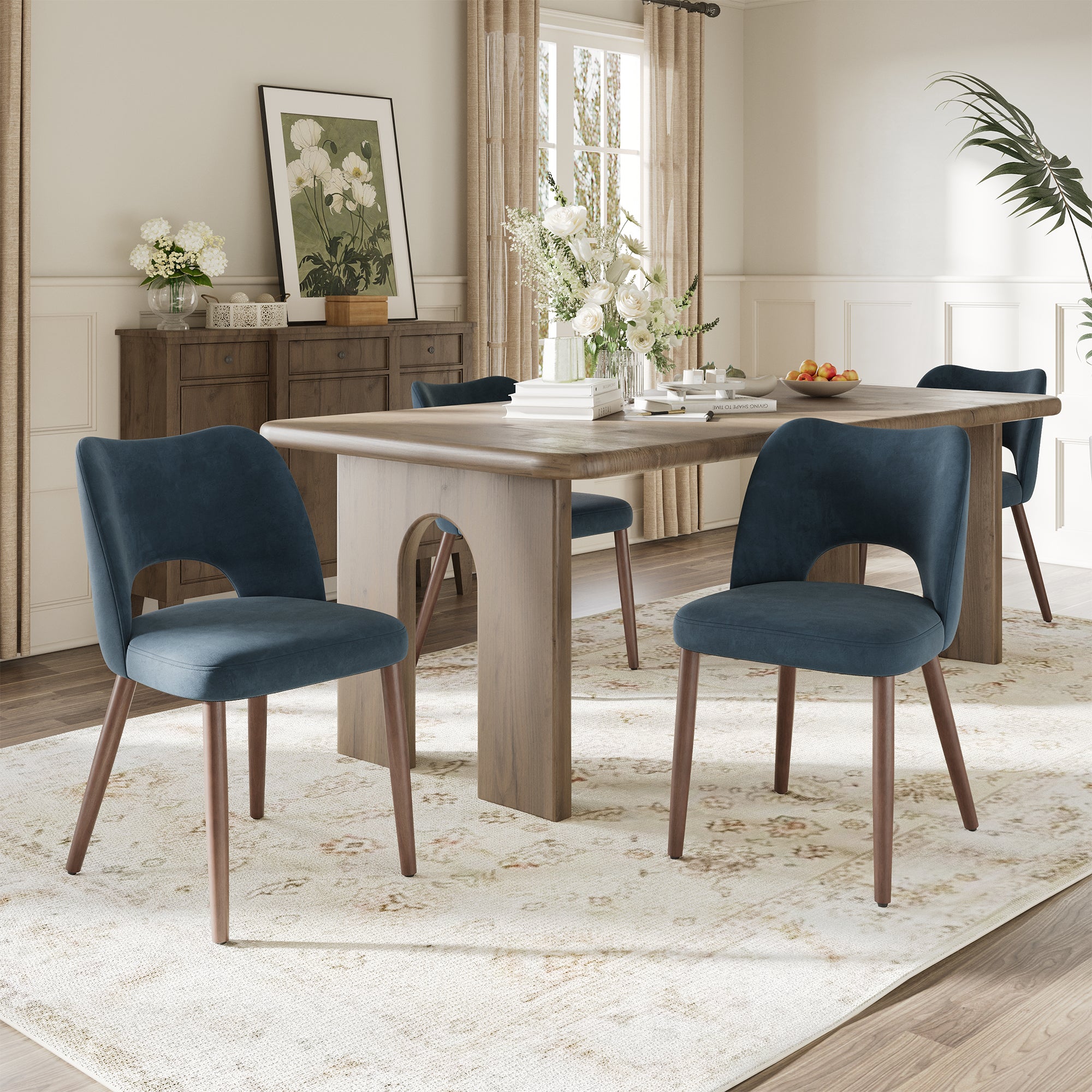 AFO Modern Velvet Dining Chair with Solid Wood Legs, Ergonomic Curved Side Chairs for Dining Room, Cafe and Kitchen