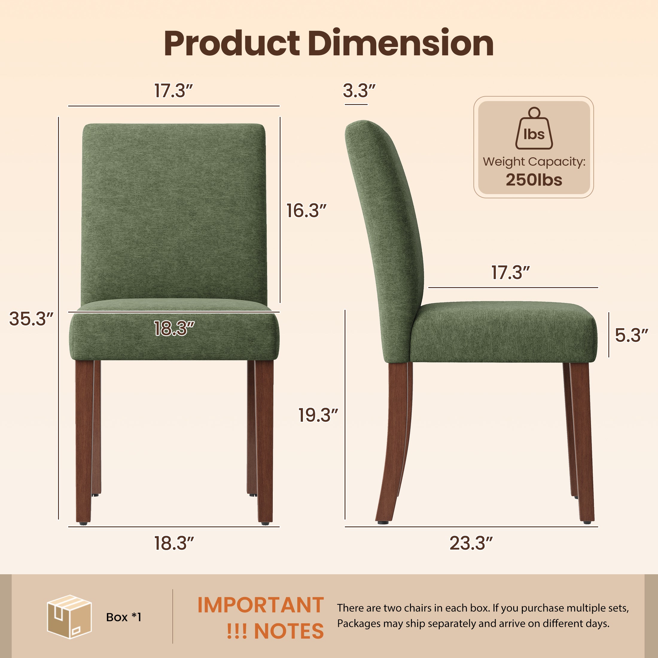 AFO Upholstered Fabric Dining Chairs with Wood Legs, Modern Parsons Dining Chairs with High Back Padded