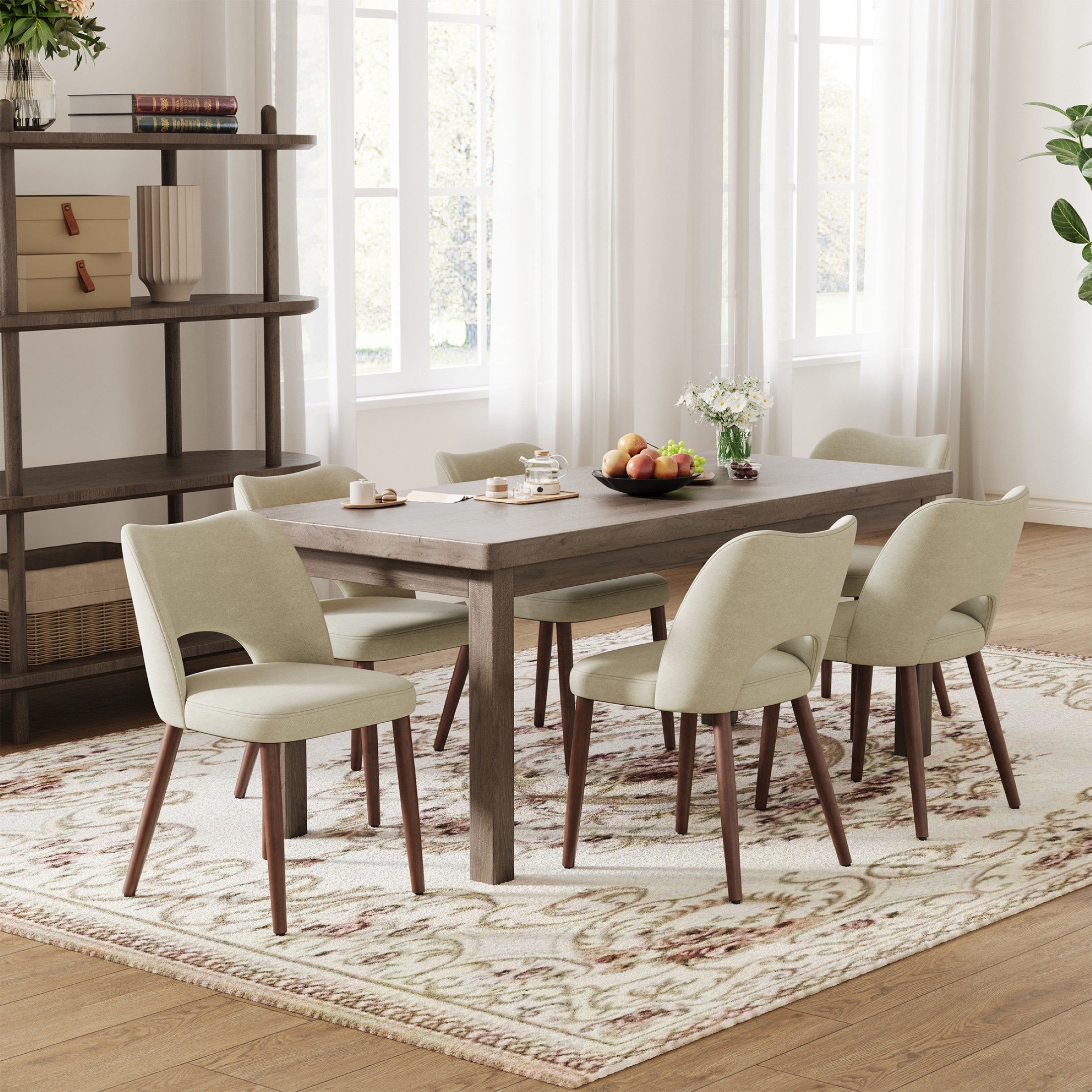 AFO Upholstered Fabric Dining Chairs, Ergonomic Curved Kitchen Side Chairs with Solid Wood Legs, For Dining Room, Living Room, Cafe & Kitchen