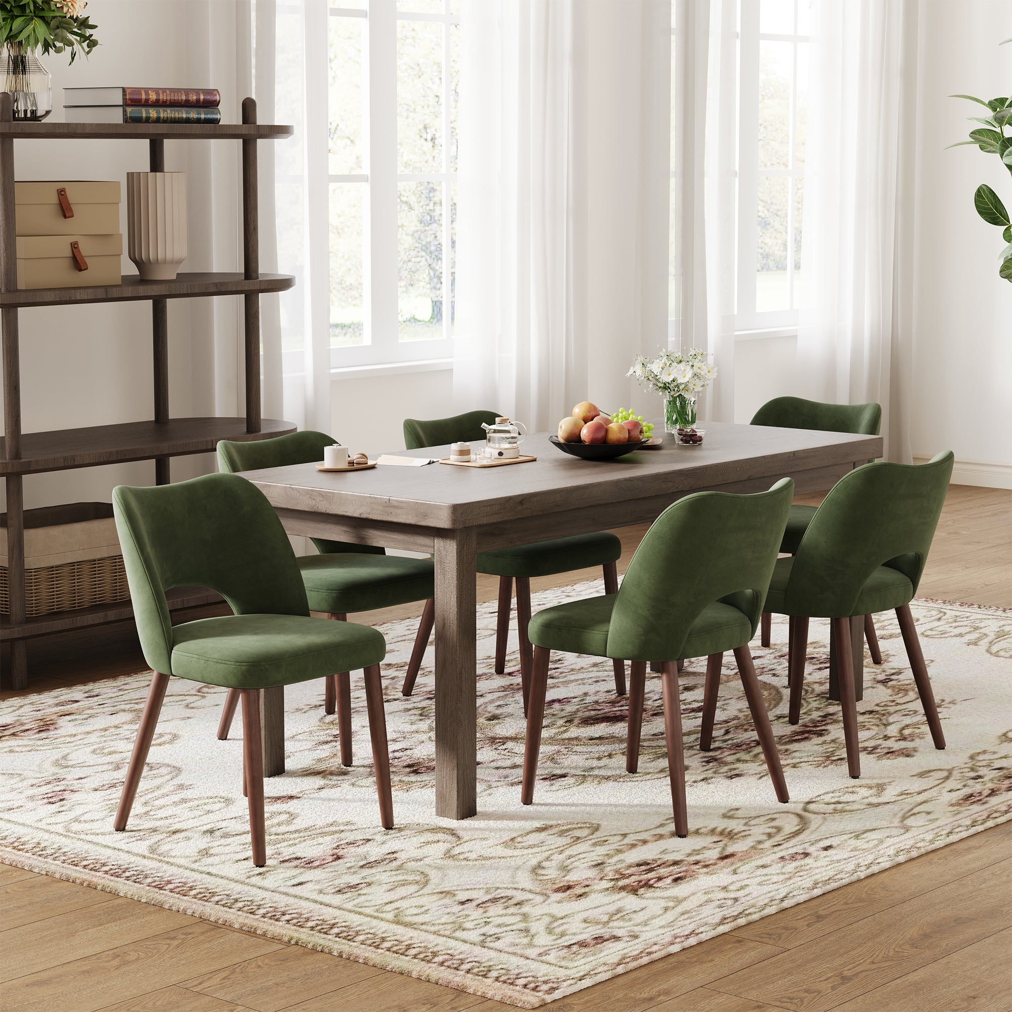 AFO Upholstered Fabric Dining Chairs, Ergonomic Curved Kitchen Side Chairs with Solid Wood Legs, For Dining Room, Living Room, Cafe & Kitchen