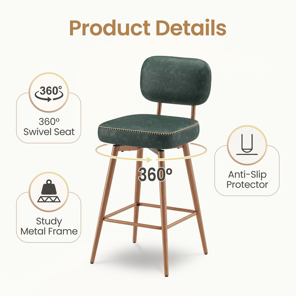 AFO 26.5" Counter Swivel Bar Stool, PU Leather Counter Height Barstools with Ergonomic Backrest