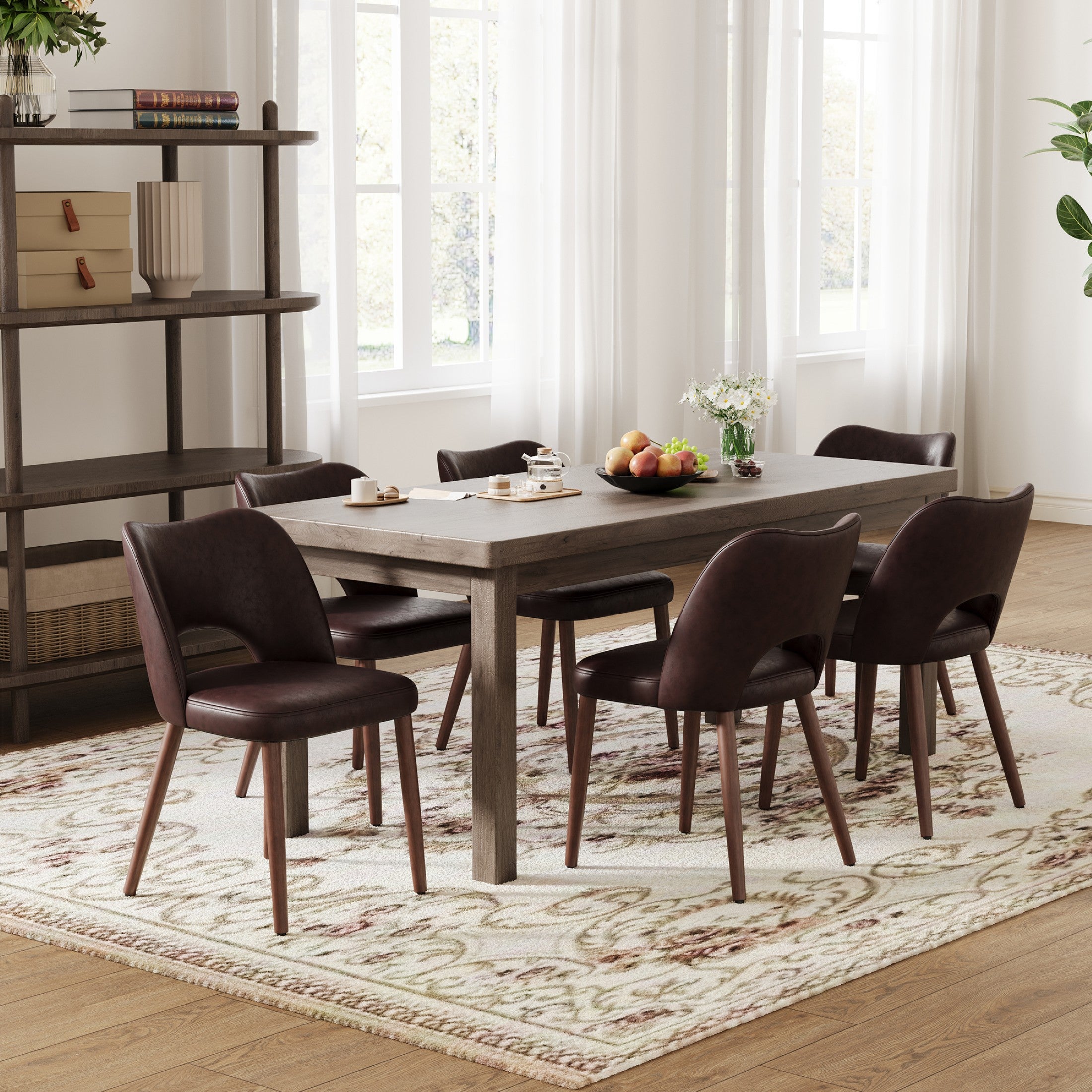 AFO Faux Leather Dining Chairs, Ergonomic Curved Kitchen Side Chairs with Solid Wood Legs, For Dining Room, Living Room, Cafe & Kitchen