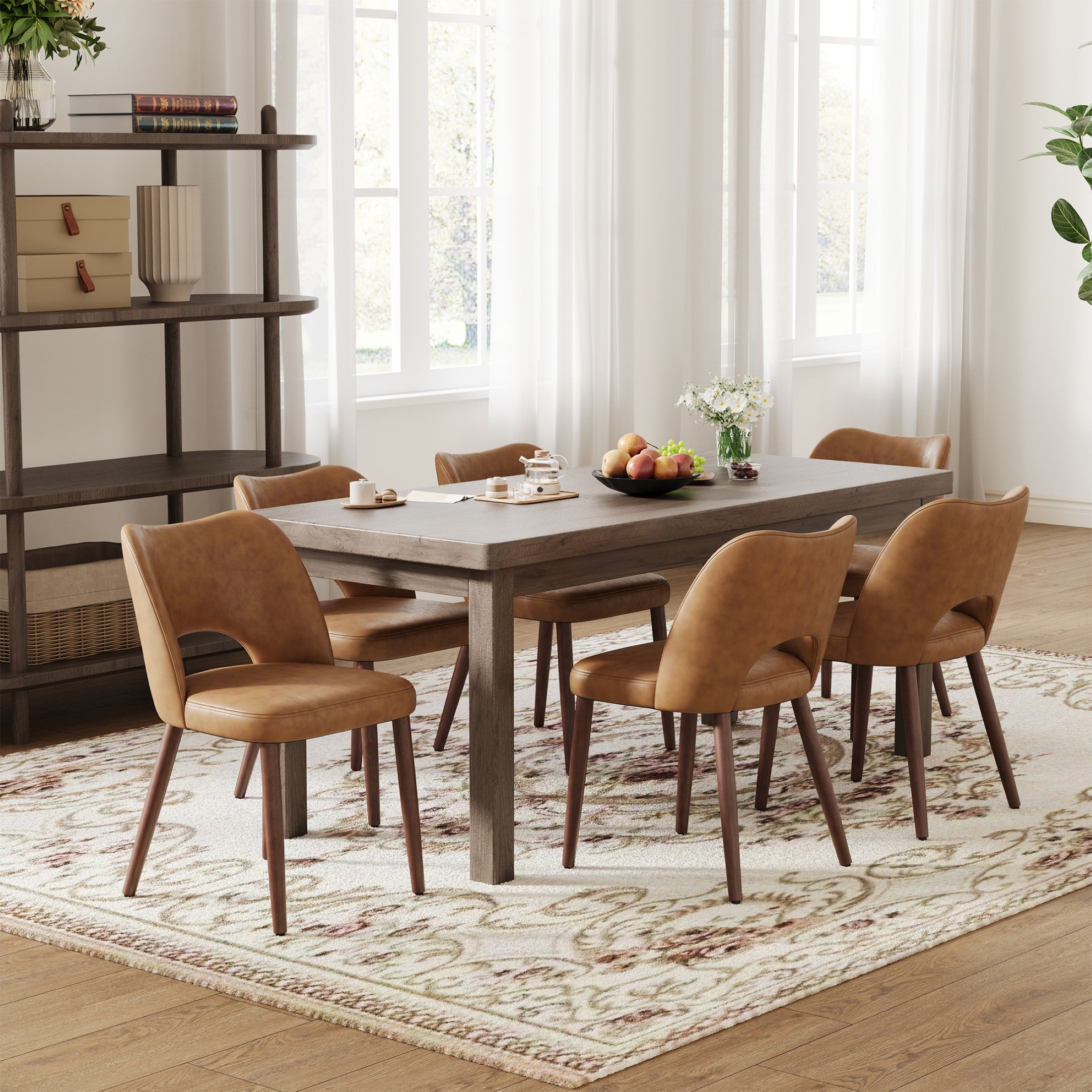 AFO Faux Leather Dining Chairs, Ergonomic Curved Kitchen Side Chairs with Solid Wood Legs, For Dining Room, Living Room, Cafe & Kitchen
