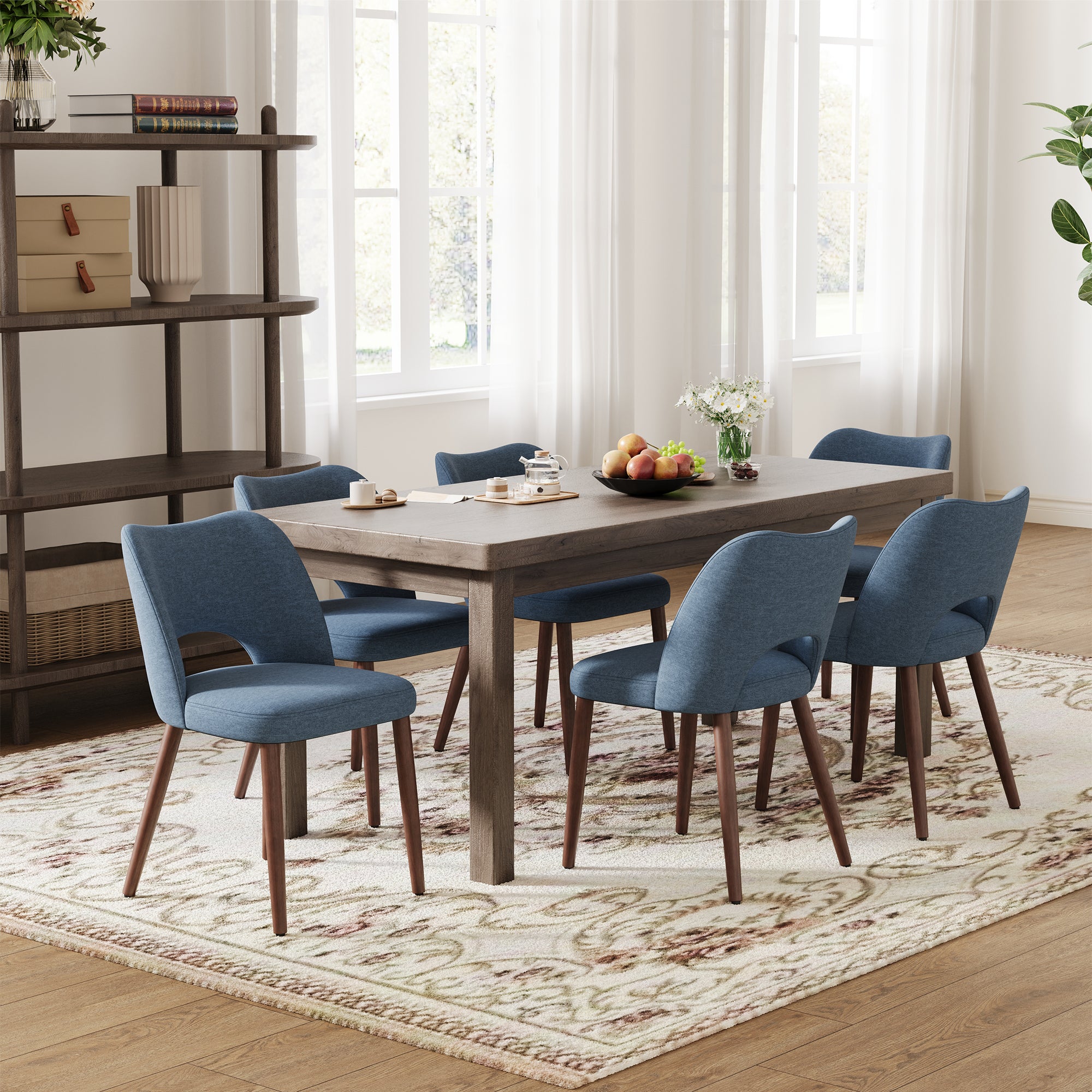AFO Upholstered Fabric Dining Chairs, Ergonomic Curved Kitchen Side Chairs with Solid Wood Legs, For Dining Room, Living Room, Cafe & Kitchen