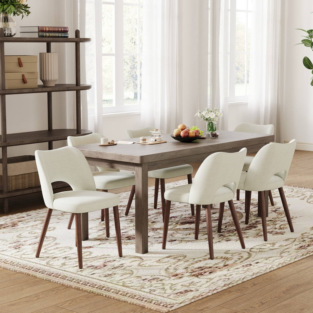 AFO Upholstered Fabric Dining Chairs, Ergonomic Curved Kitchen Side Chairs with Solid Wood Legs, For Dining Room, Living Room, Cafe & Kitchen