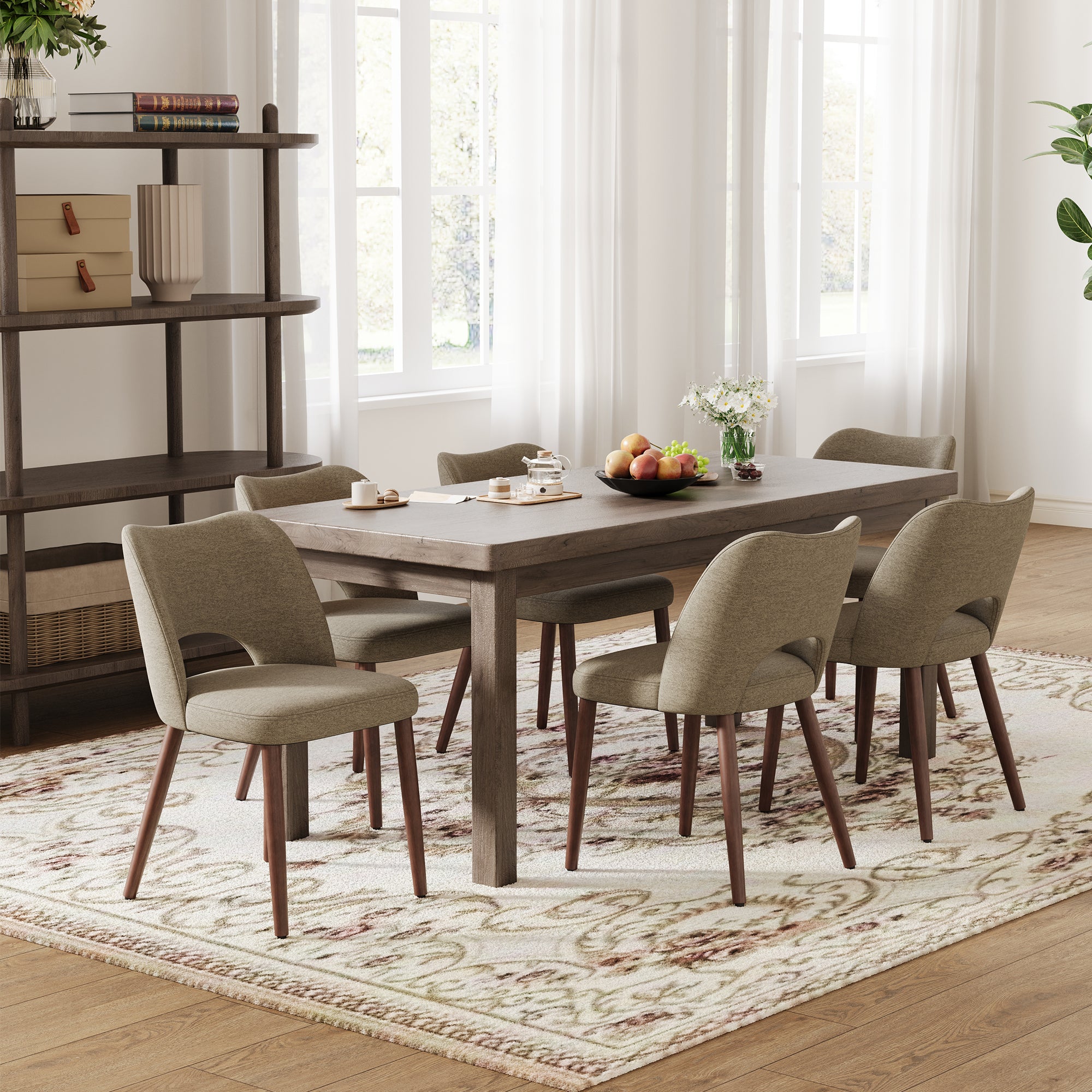 AFO Upholstered Fabric Dining Chairs, Ergonomic Curved Kitchen Side Chairs with Solid Wood Legs, For Dining Room, Living Room, Cafe & Kitchen
