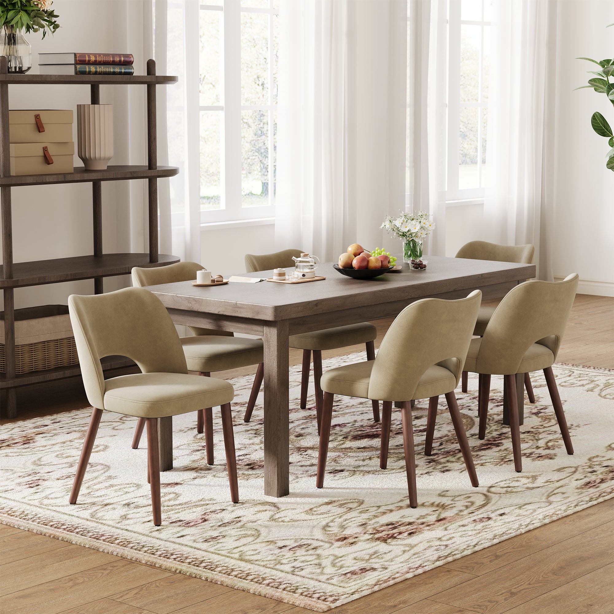 AFO Modern Velvet Dining Chair with Solid Wood Legs, Ergonomic Curved Side Chairs for Dining Room, Cafe and Kitchen